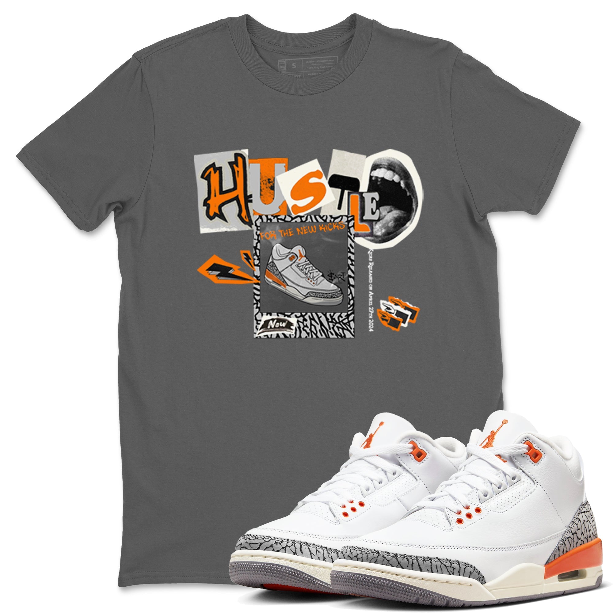 3s Georgia Peach shirt to match jordans Hustle For The New Kicks sneaker tees Air Jordan 3 Georgia Peach Drip Gear Zone unisex cotton Cool Grey 1 crew neck shirt