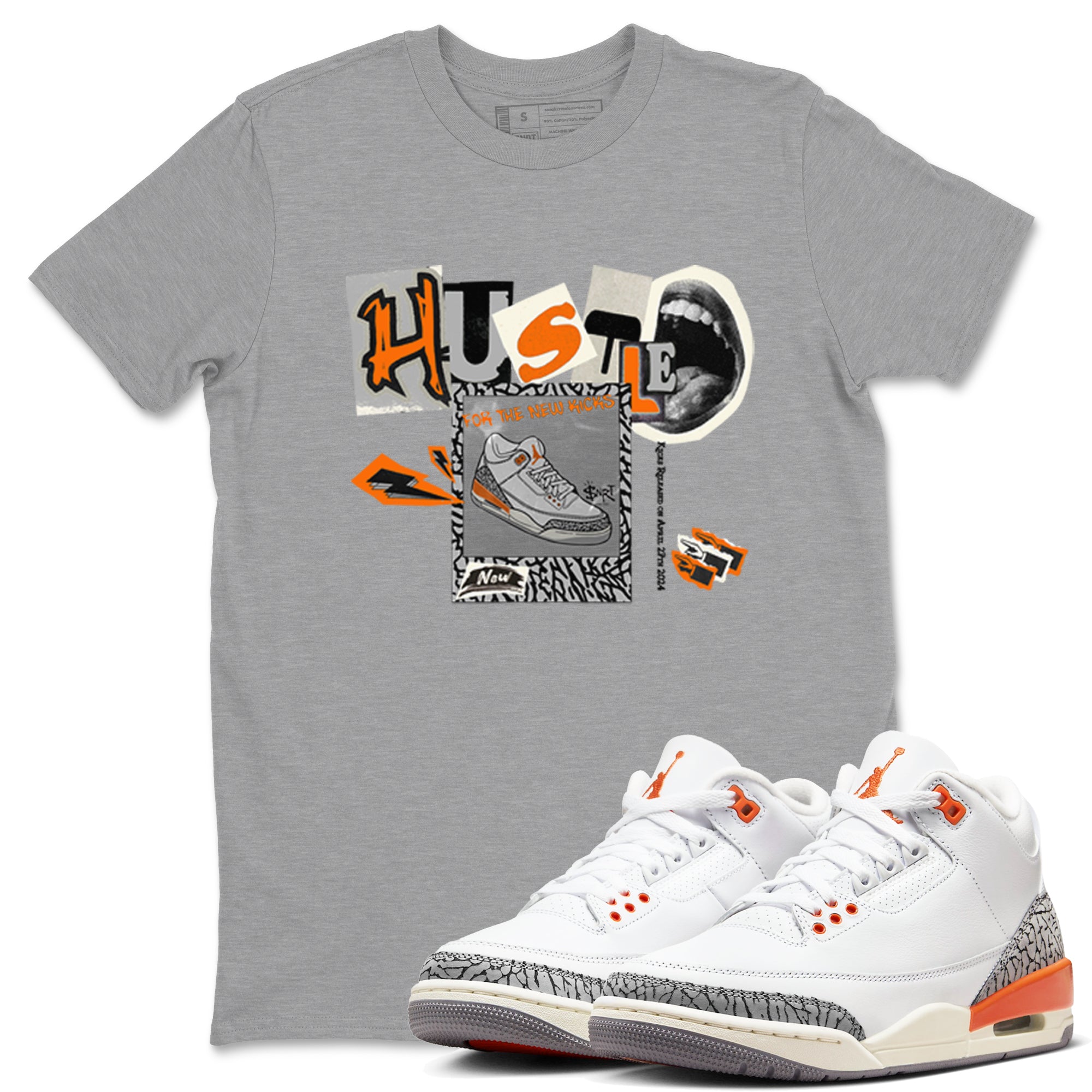 3s Georgia Peach shirt to match jordans Hustle For The New Kicks sneaker tees Air Jordan 3 Georgia Peach Drip Gear Zone unisex cotton Heather Grey 1 crew neck shirt