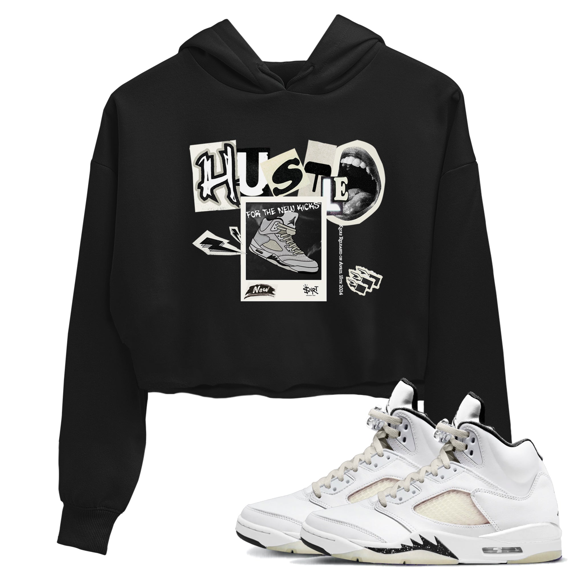 AJ5 Sail shirt to match jordans Hustle For The New Kicks sneaker tees Air Jordan 5 Sail Drip Gear Zone Black 1 crop length shirt