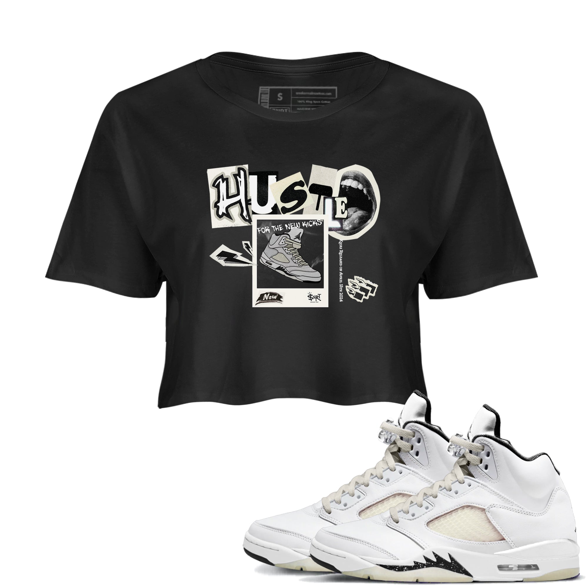 AJ5 Sail shirt to match jordans Hustle For The New Kicks sneaker tees Air Jordan 5 Sail Drip Gear Zone Black 1 crop length shirt