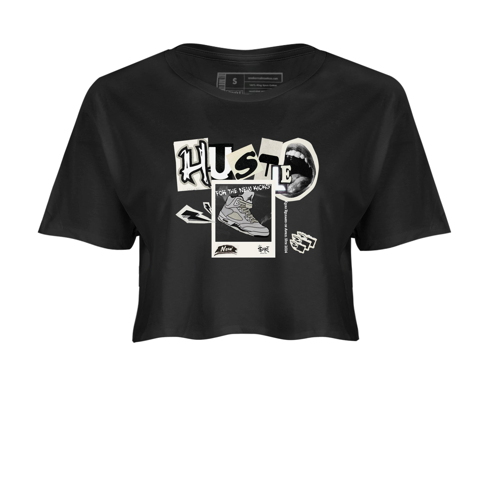 AJ5 Sail shirt to match jordans Hustle For The New Kicks sneaker tees Air Jordan 5 Sail Drip Gear Zone Black 2 crop length shirt