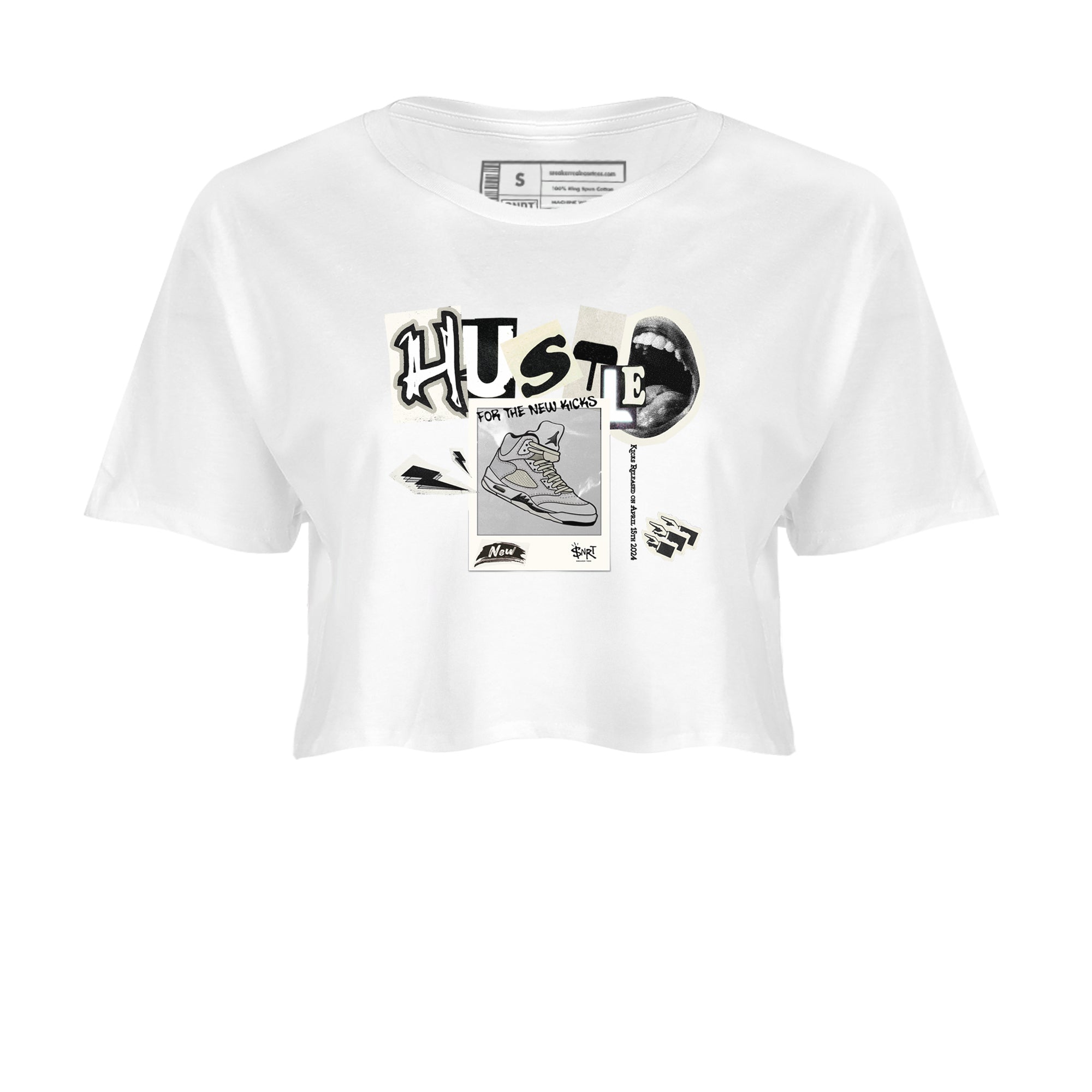 AJ5 Sail shirt to match jordans Hustle For The New Kicks sneaker tees Air Jordan 5 Sail Drip Gear Zone White 2 crop length shirt