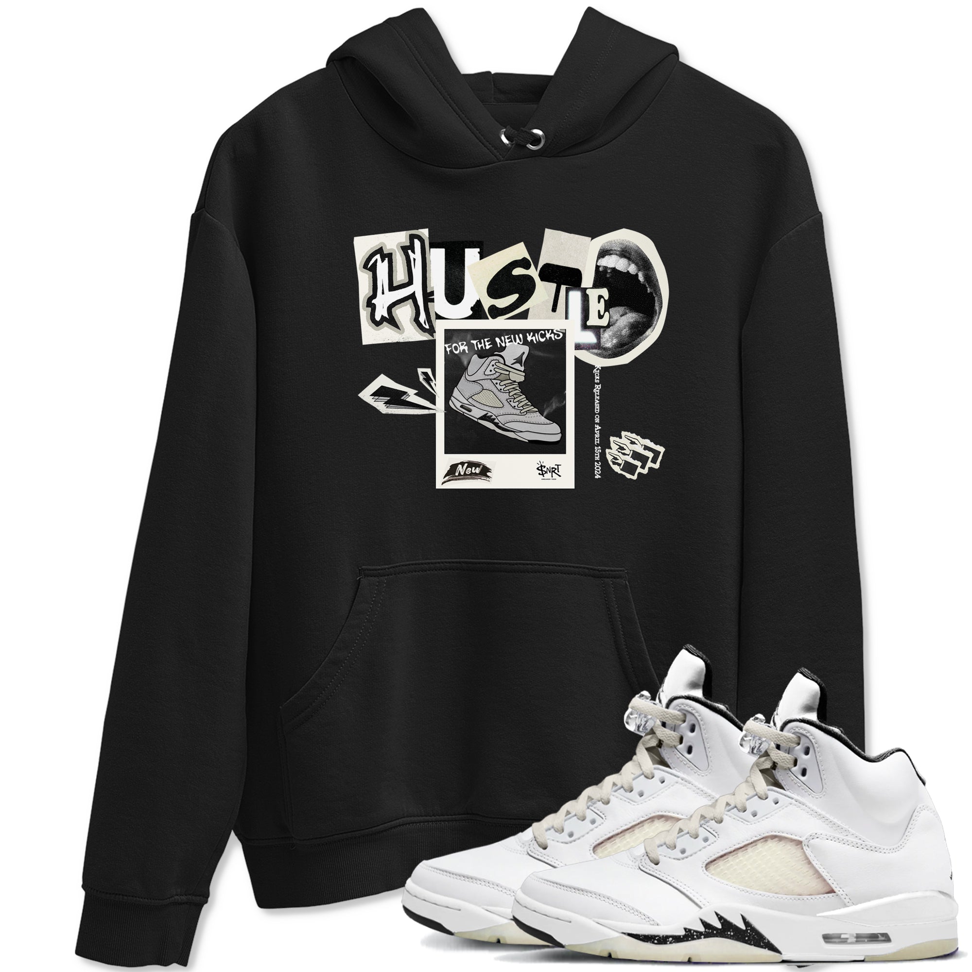 AJ5 Sail shirt to match jordans Hustle For The New Kicks sneaker tees Air Jordan 5 Sail Drip Gear Zone unisex cotton Black 1 crew neck shirt