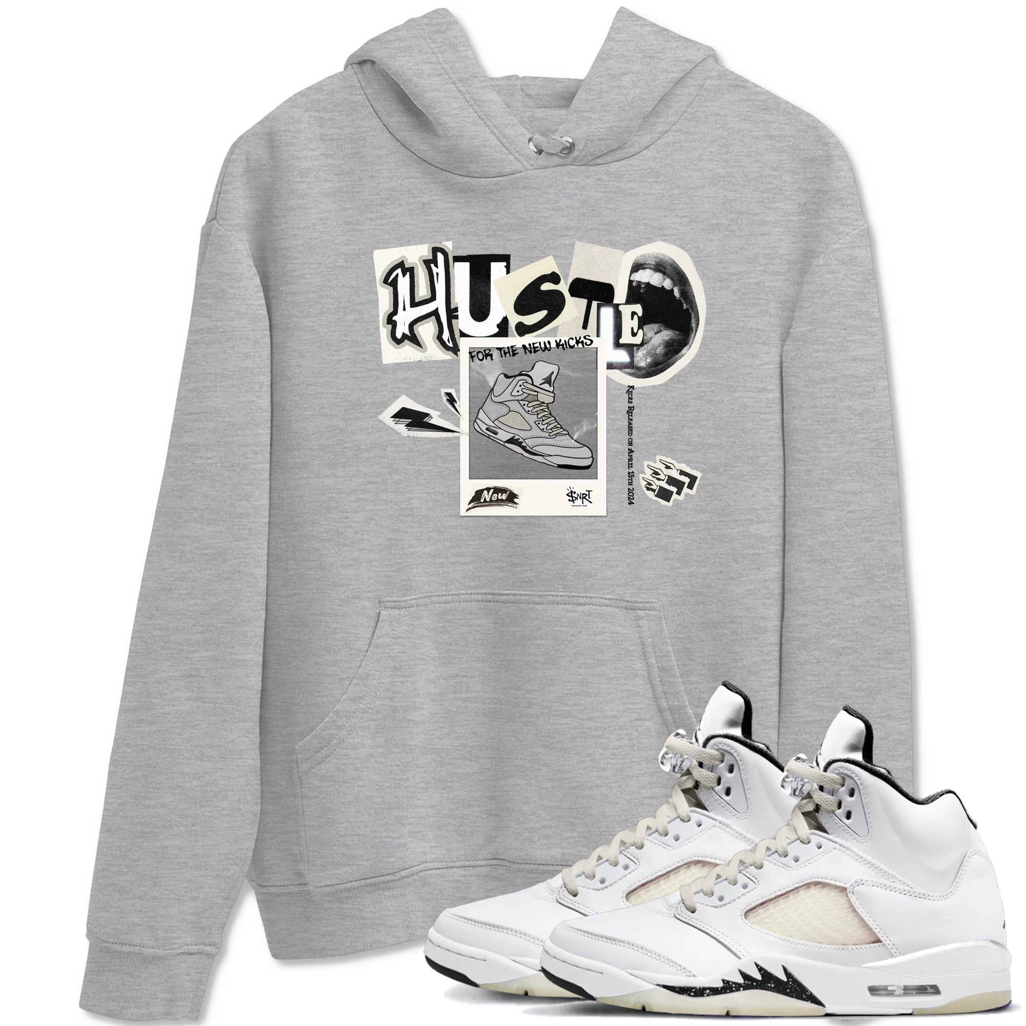 AJ5 Sail shirt to match jordans Hustle For The New Kicks sneaker tees Air Jordan 5 Sail Drip Gear Zone unisex cotton Heather Grey 1 crew neck shirt