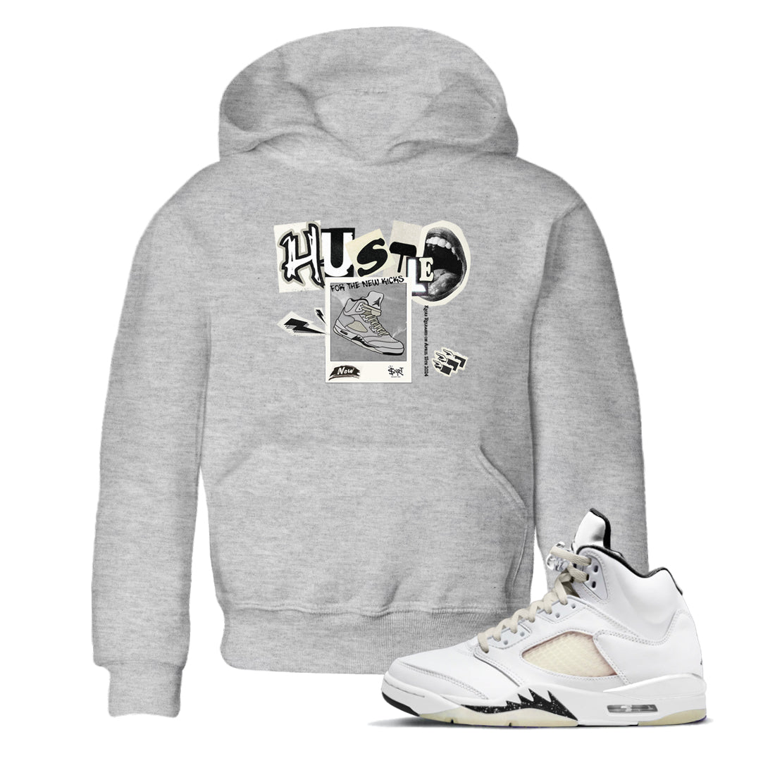 AJ5 Sail shirt to match jordans Hustle For The New Kicks sneaker tees Air Jordan 5 Sail Drip Gear Zone baby toddler Heather Grey 1 cotton Shirt
