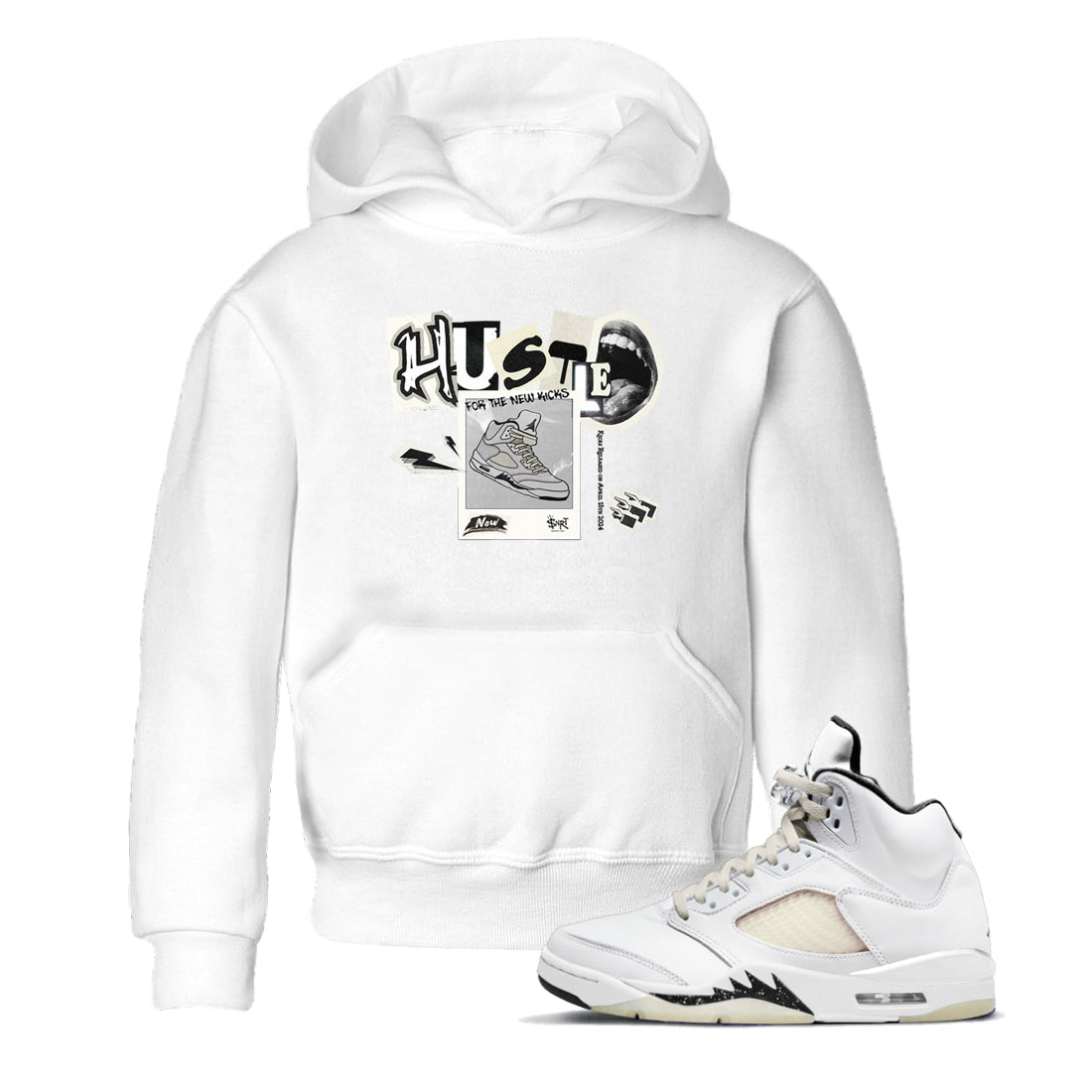 AJ5 Sail shirt to match jordans Hustle For The New Kicks sneaker tees Air Jordan 5 Sail Drip Gear Zone baby toddler White 1 cotton Shirt