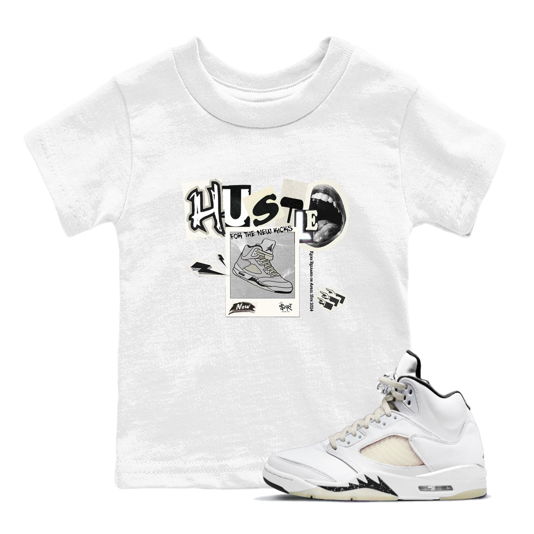 AJ5 Sail shirt to match jordans Hustle For The New Kicks sneaker tees Air Jordan 5 Sail Drip Gear Zone baby toddler White 1 cotton Shirt