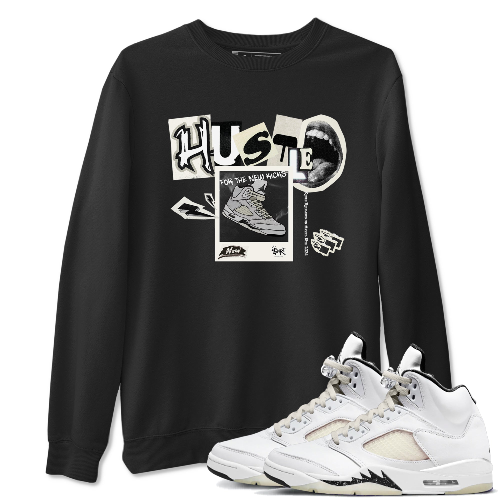 AJ5 Sail shirt to match jordans Hustle For The New Kicks sneaker tees Air Jordan 5 Sail Drip Gear Zone unisex cotton Black 1 crew neck shirt
