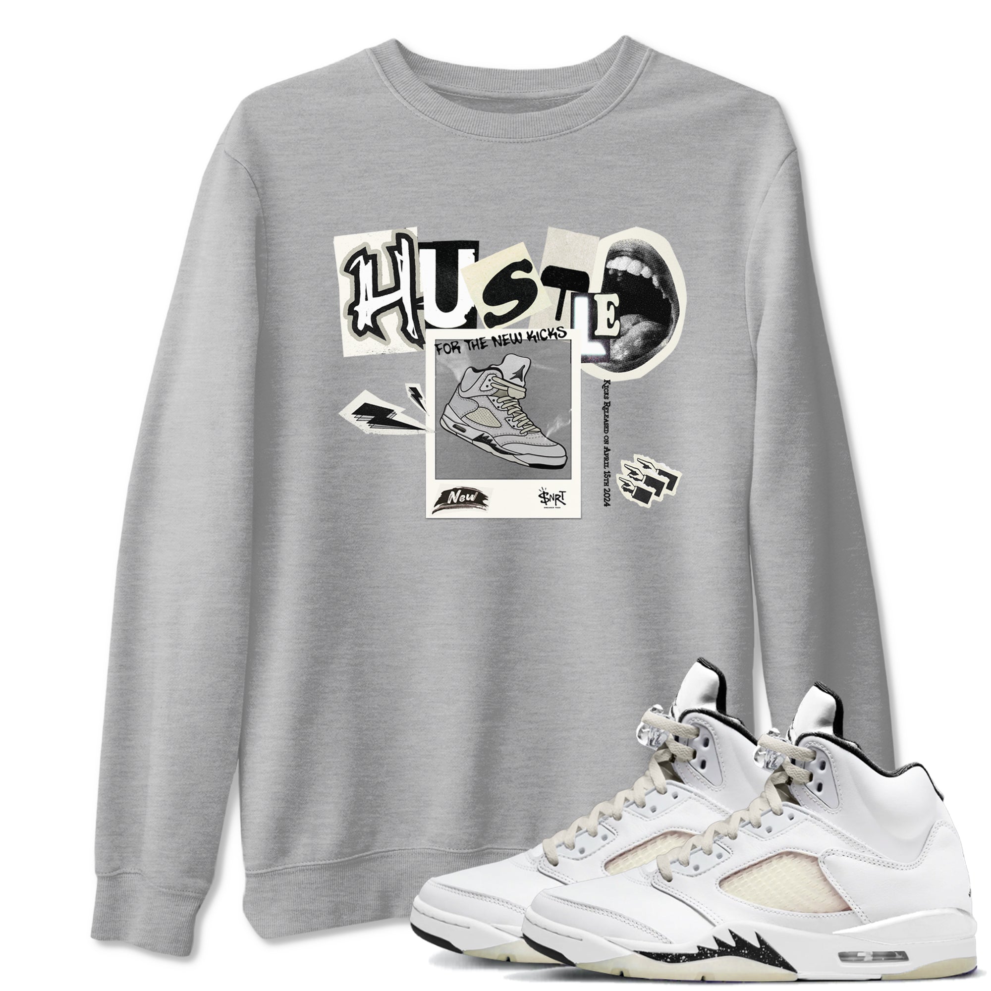AJ5 Sail shirt to match jordans Hustle For The New Kicks sneaker tees Air Jordan 5 Sail Drip Gear Zone unisex cotton Heather Grey 1 crew neck shirt