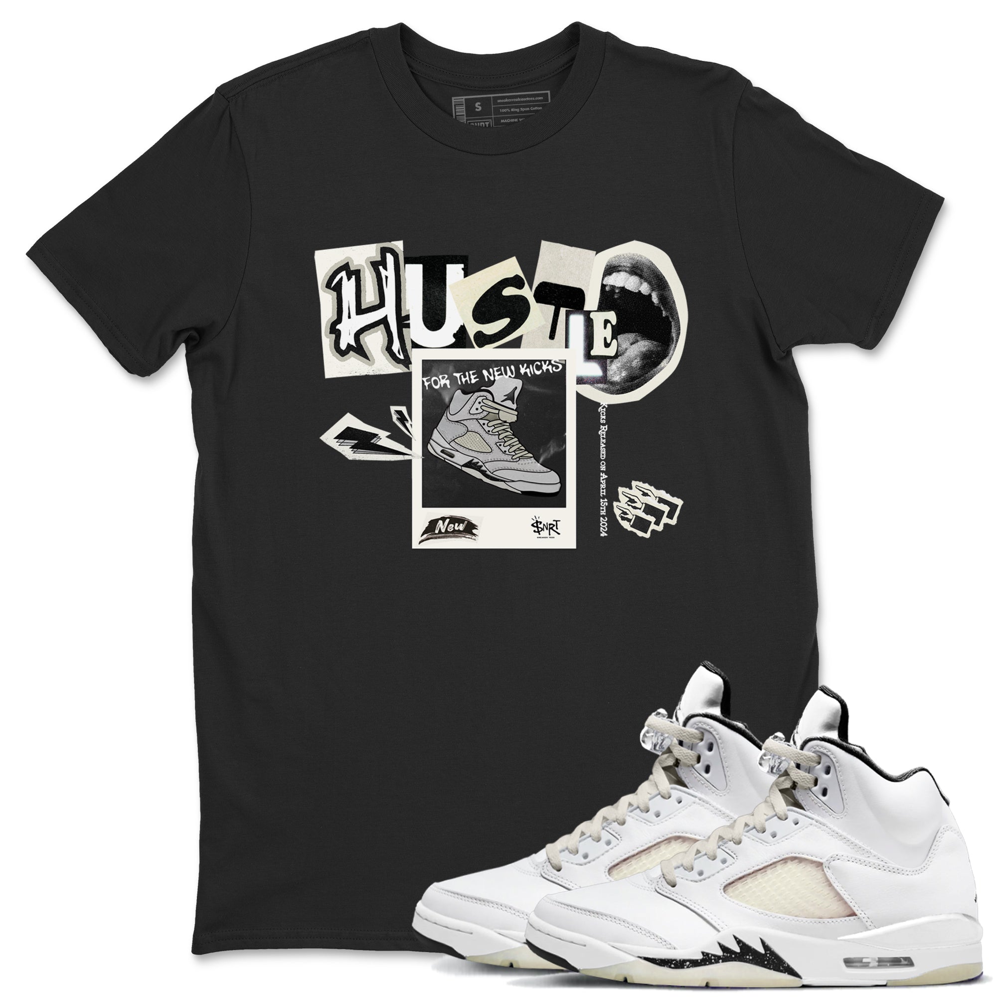 AJ5 Sail shirt to match jordans Hustle For The New Kicks sneaker tees Air Jordan 5 Sail Drip Gear Zone unisex cotton Black 1 crew neck shirt