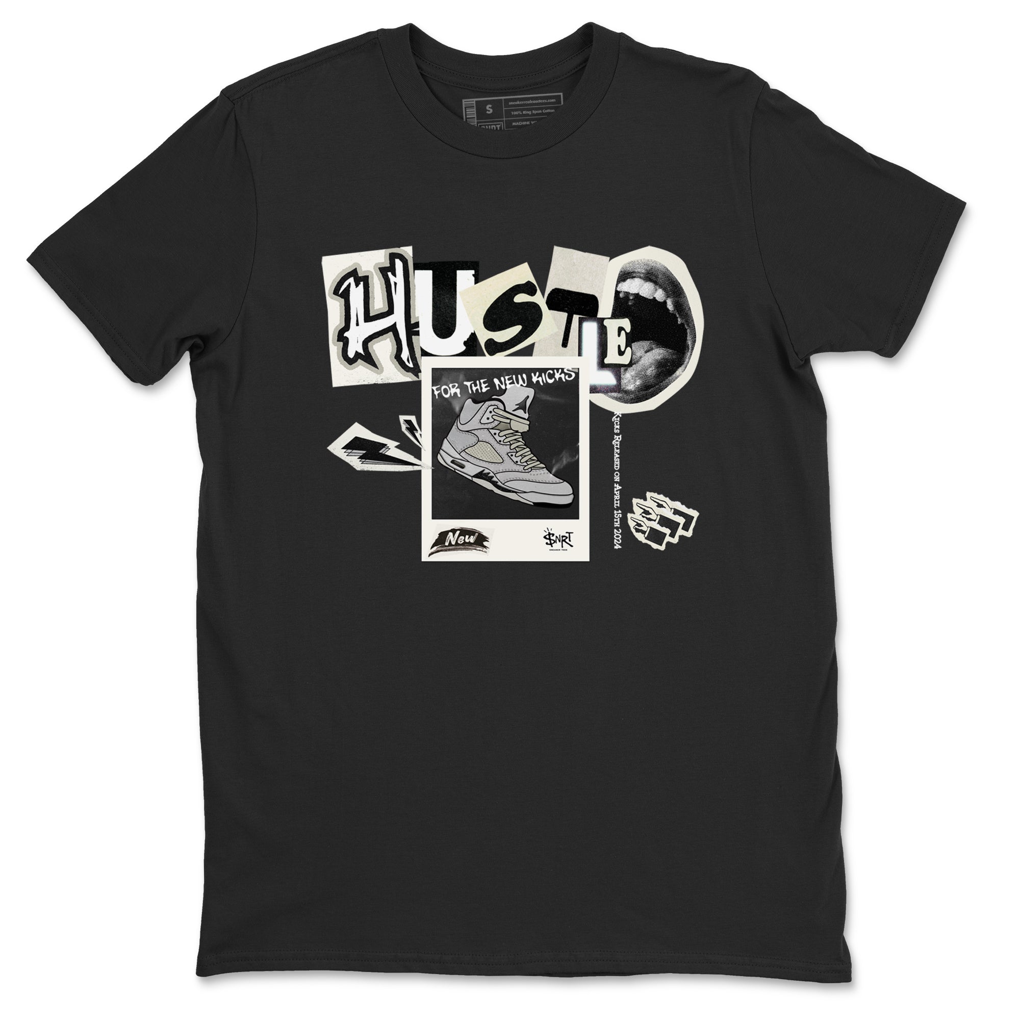 AJ5 Sail shirt to match jordans Hustle For The New Kicks sneaker tees Air Jordan 5 Sail Drip Gear Zone unisex cotton Black 2 crew neck shirt