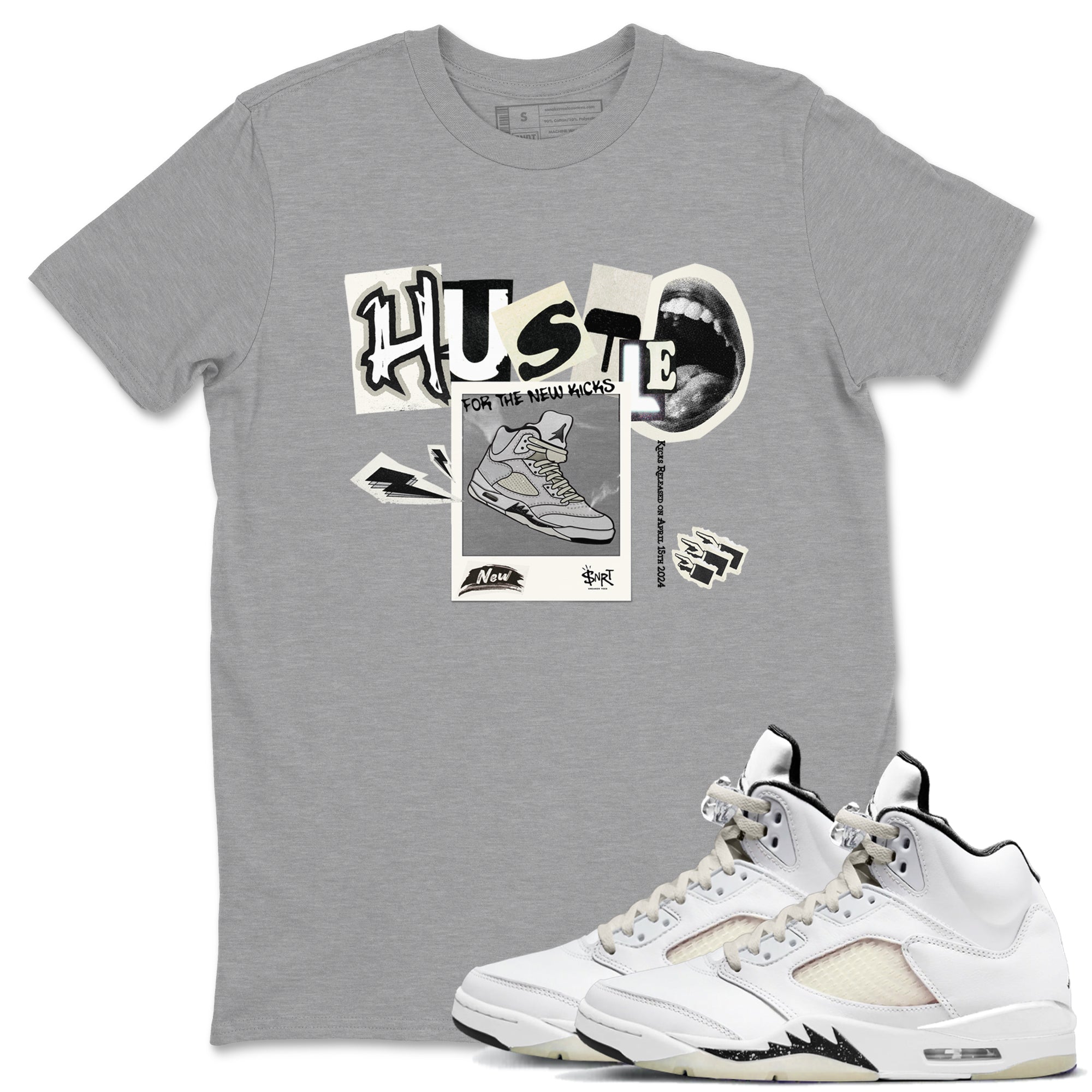 AJ5 Sail shirt to match jordans Hustle For The New Kicks sneaker tees Air Jordan 5 Sail Drip Gear Zone unisex cotton Heather Grey 1 crew neck shirt