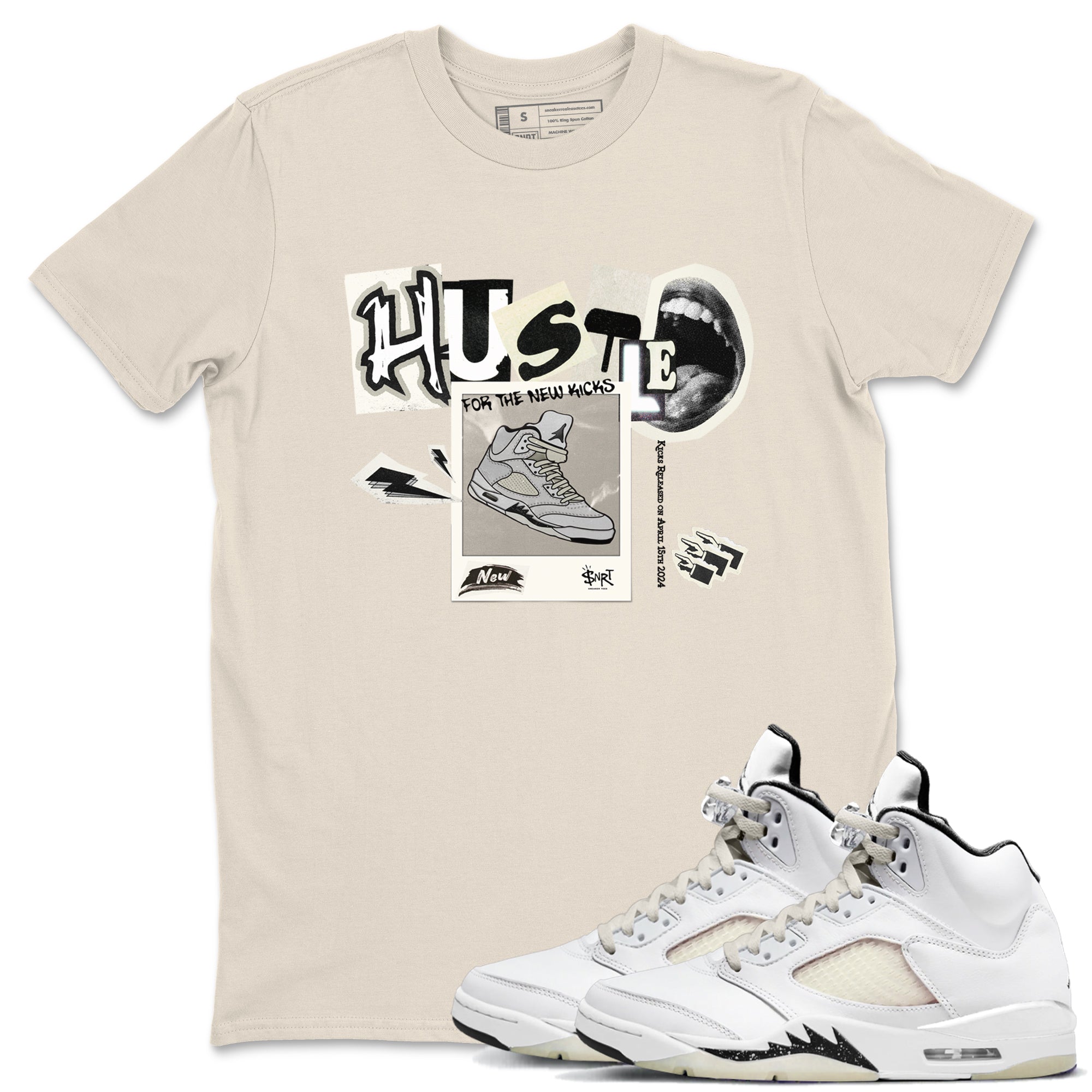 AJ5 Sail shirt to match jordans Hustle For The New Kicks sneaker tees Air Jordan 5 Sail Drip Gear Zone unisex cotton Natural 1 crew neck shirt