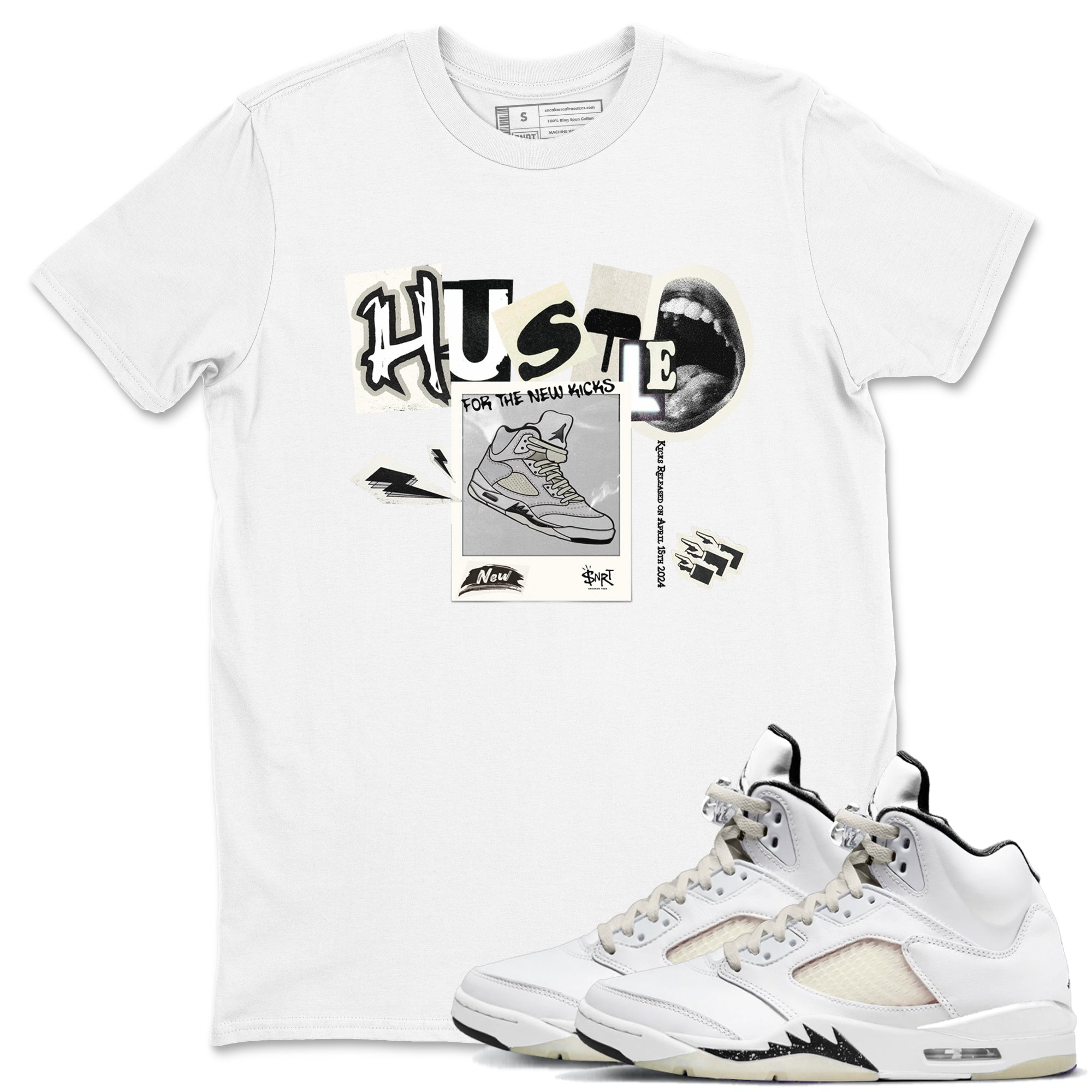 AJ5 Sail shirt to match jordans Hustle For The New Kicks sneaker tees Air Jordan 5 Sail Drip Gear Zone unisex cotton White 1 crew neck shirt