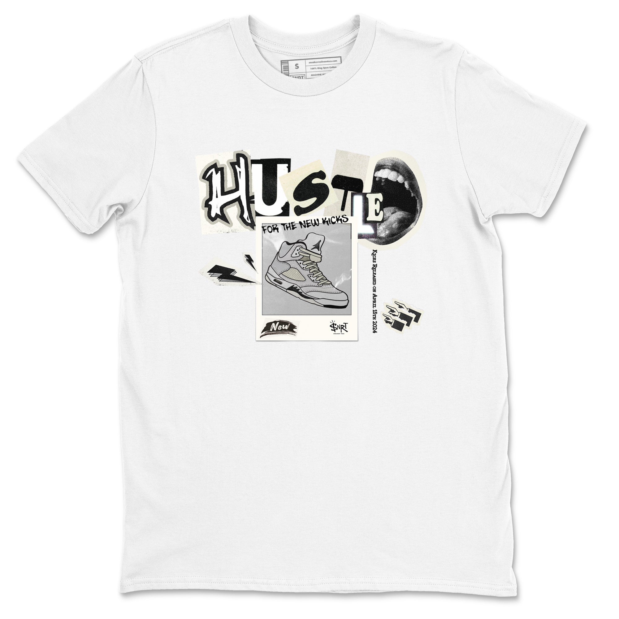 AJ5 Sail shirt to match jordans Hustle For The New Kicks sneaker tees Air Jordan 5 Sail Drip Gear Zone unisex cotton White 2 crew neck shirt