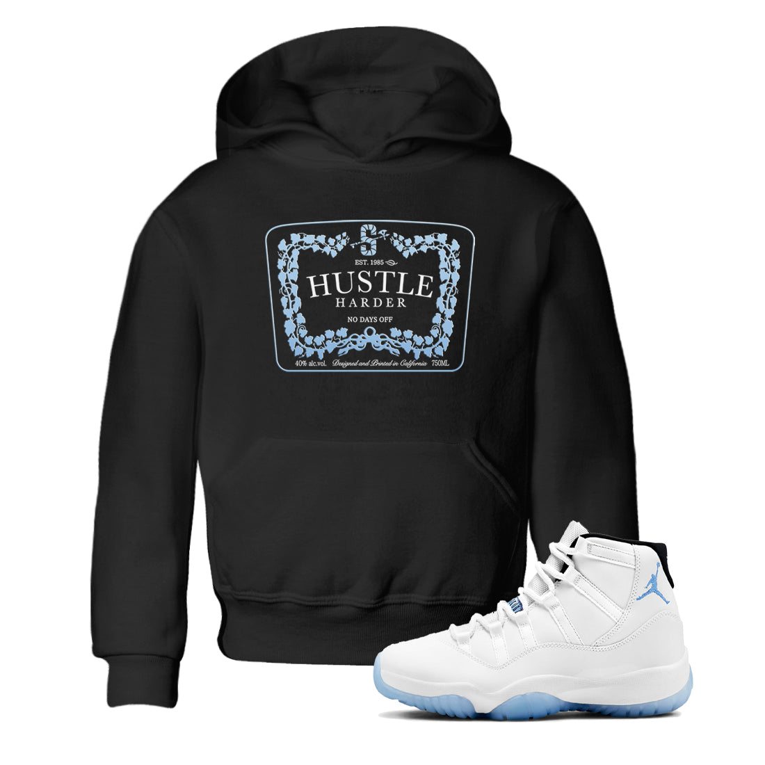 11s Columbia shirts to match jordans Hustle Harder sneaker match tees Air Jordan 11 Columbia Drip Gear Zone Youth Baby Black 1 crew neck shirts