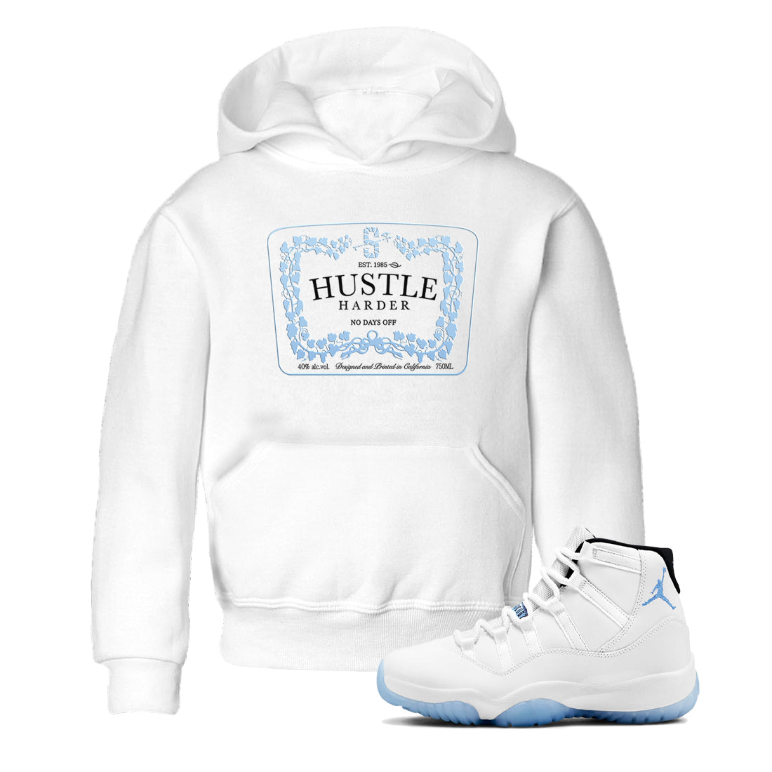 11s Columbia shirts to match jordans Hustle Harder sneaker match tees Air Jordan 11 Columbia Drip Gear Zone Youth Baby White 1 crew neck shirts