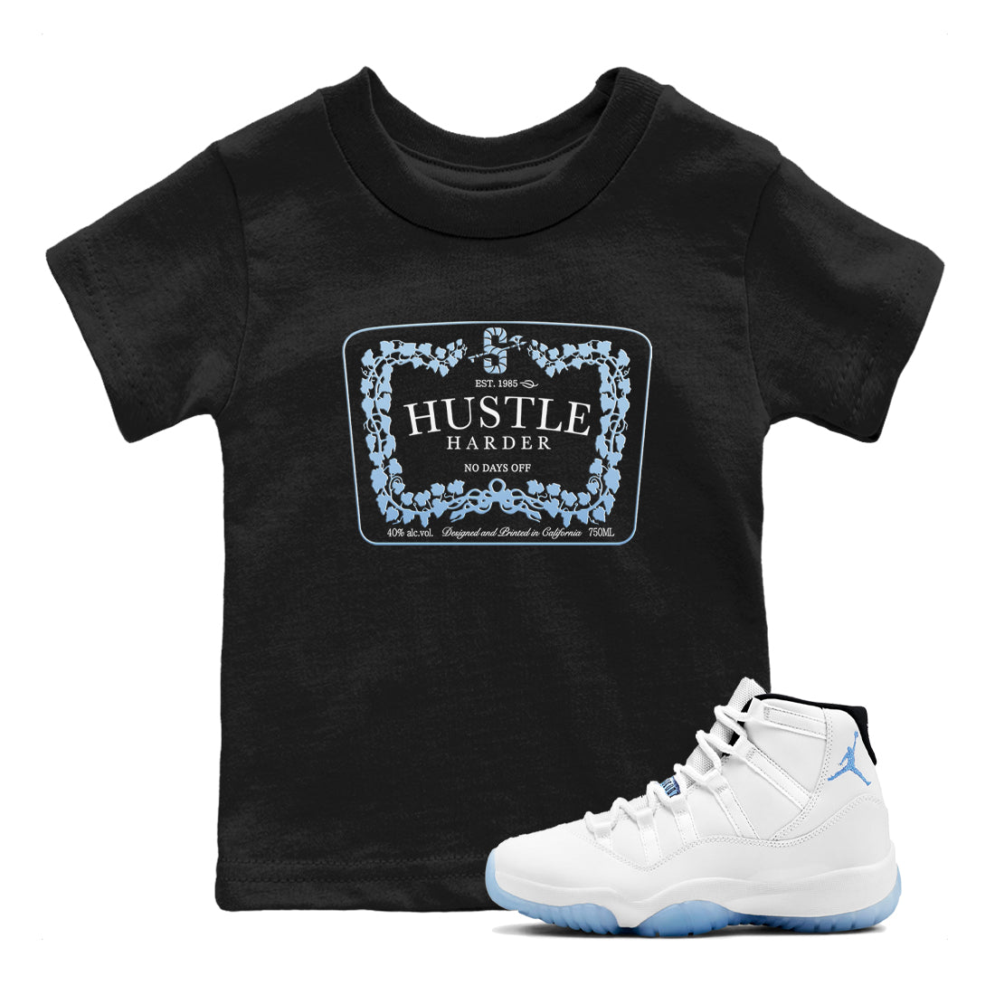 11s Columbia shirts to match jordans Hustle Harder sneaker match tees Air Jordan 11 Columbia Drip Gear Zone Youth Baby Black 1 crew neck shirts