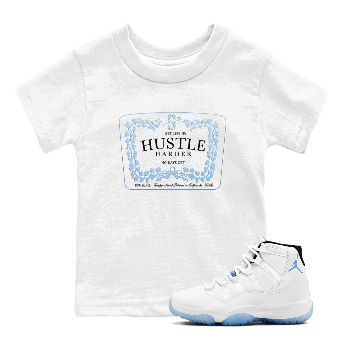 11s Columbia shirts to match jordans Hustle Harder sneaker match tees Air Jordan 11 Columbia Drip Gear Zone Youth Baby White 1 crew neck shirts