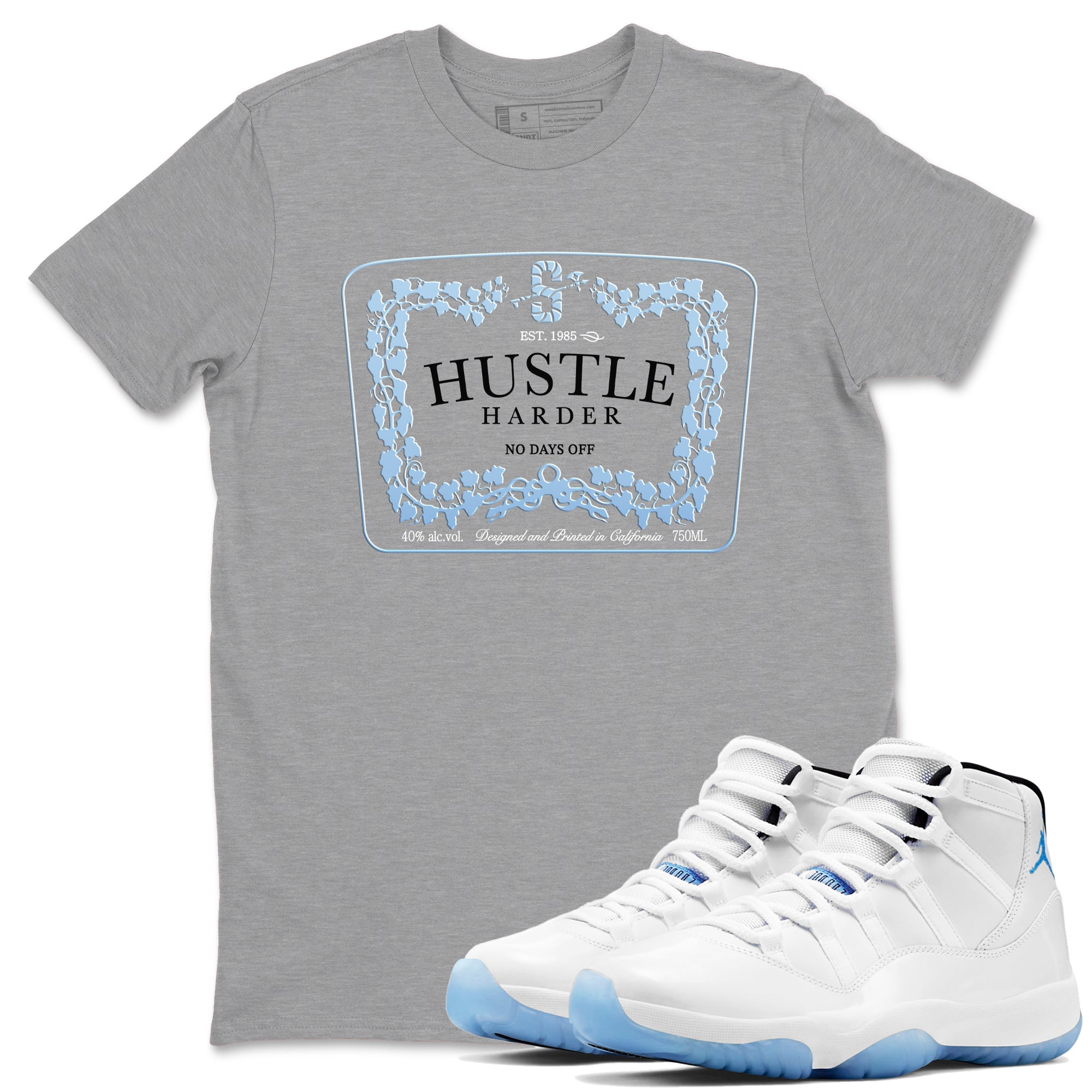 11s Columbia shirts to match jordans Hustle Harder sneaker match tees Air Jordan 11 Columbia Drip Gear Zone unisex cotton Heather Grey 1 crew neck shirts