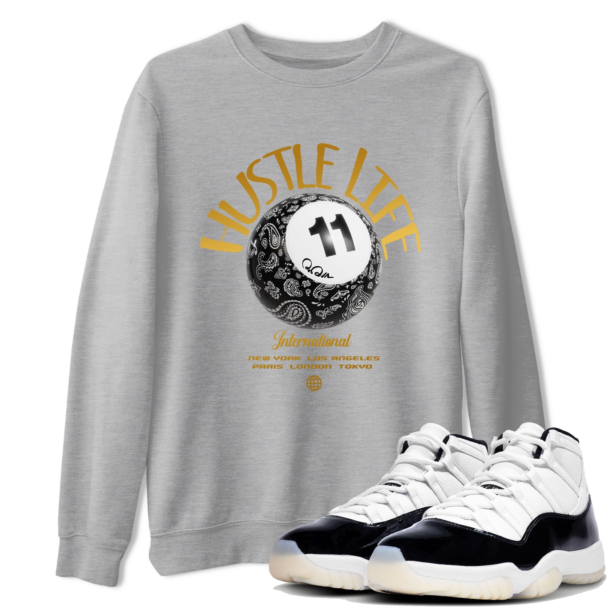 Air Jordan 11 Gratitude shirt to match jordans Hustle Life sneaker tees AJ11 Gratitude Drip Gear Zone Unisex Heather Grey 1 T-Shirt