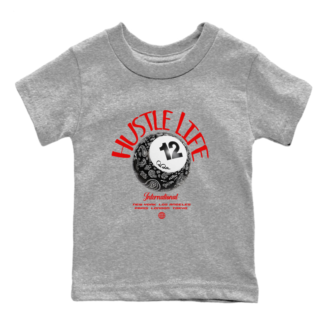 12s Taxi Flip shirts to match jordans Hustle Life sneaker match tees Air Jordan 12 Taxi Flip Drip Gear Zone streetwear brand Baby and Youth Heather Grey 2 cotton tee