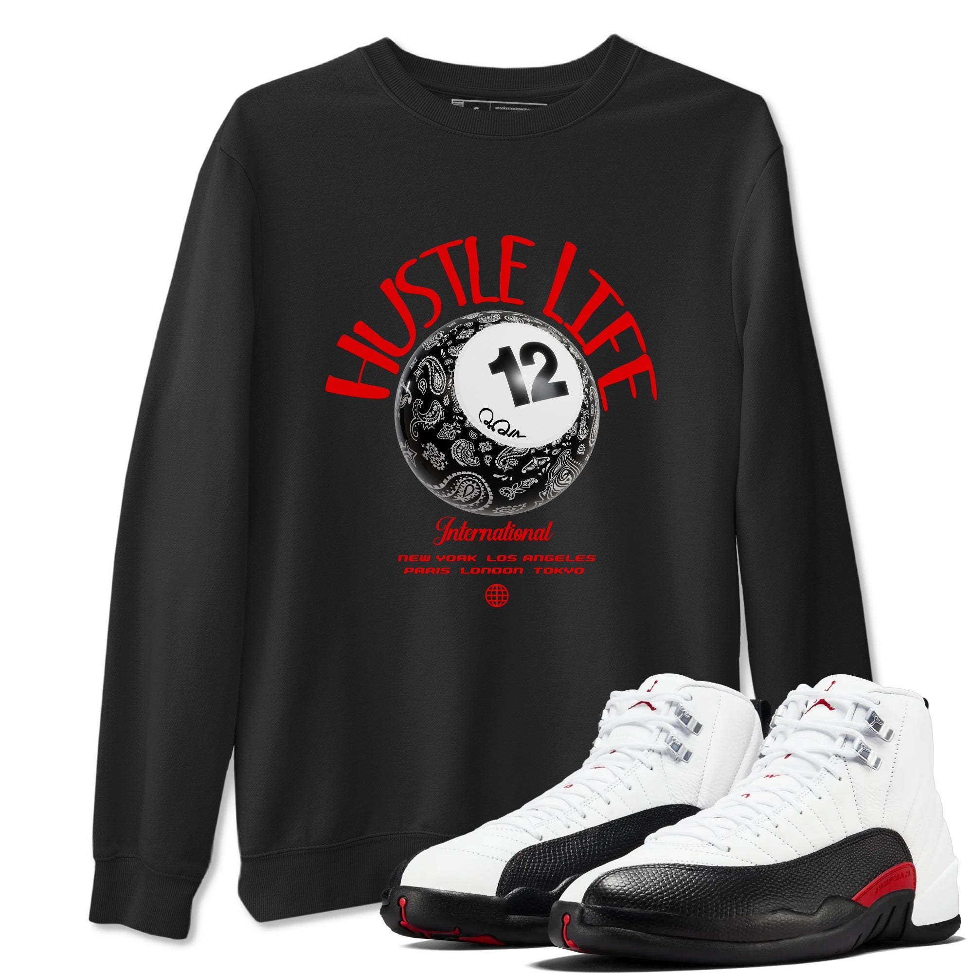 12s Taxi Flip shirts to match jordans Hustle Life sneaker match tees Air Jordan 12 Taxi Flip Drip Gear Zone streetwear brand Black 1 unisex cotton tee