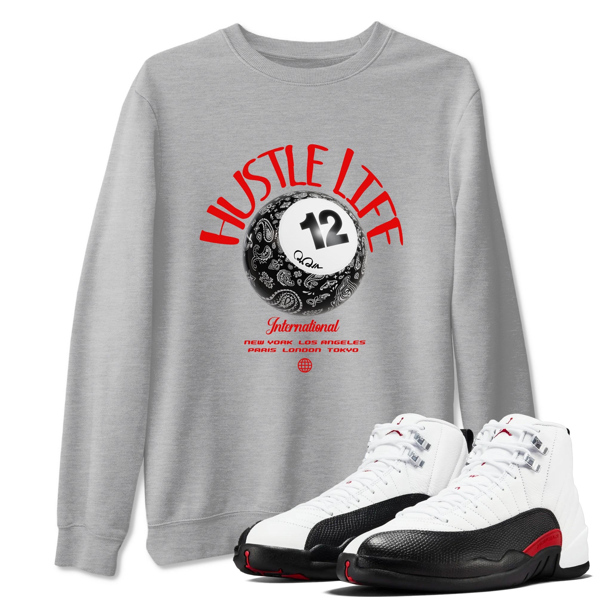 12s Taxi Flip shirts to match jordans Hustle Life sneaker match tees Air Jordan 12 Taxi Flip Drip Gear Zone streetwear brand Heather Grey 1 unisex cotton tee