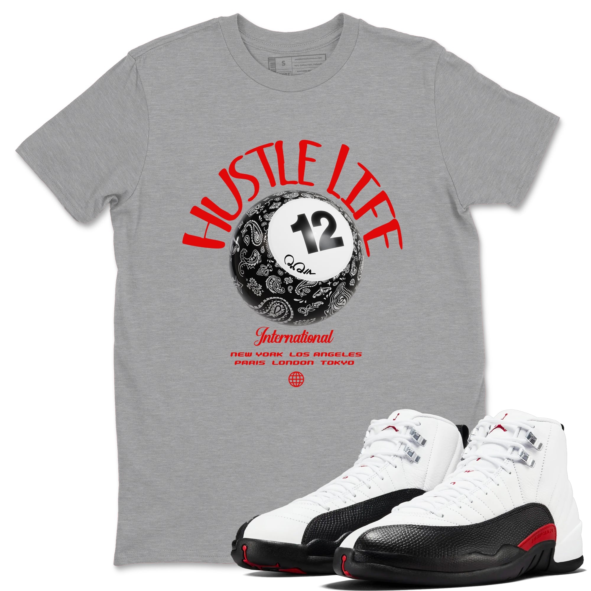 12s Taxi Flip shirts to match jordans Hustle Life sneaker match tees Air Jordan 12 Taxi Flip Drip Gear Zone streetwear brand Heather Grey 1 unisex cotton tee