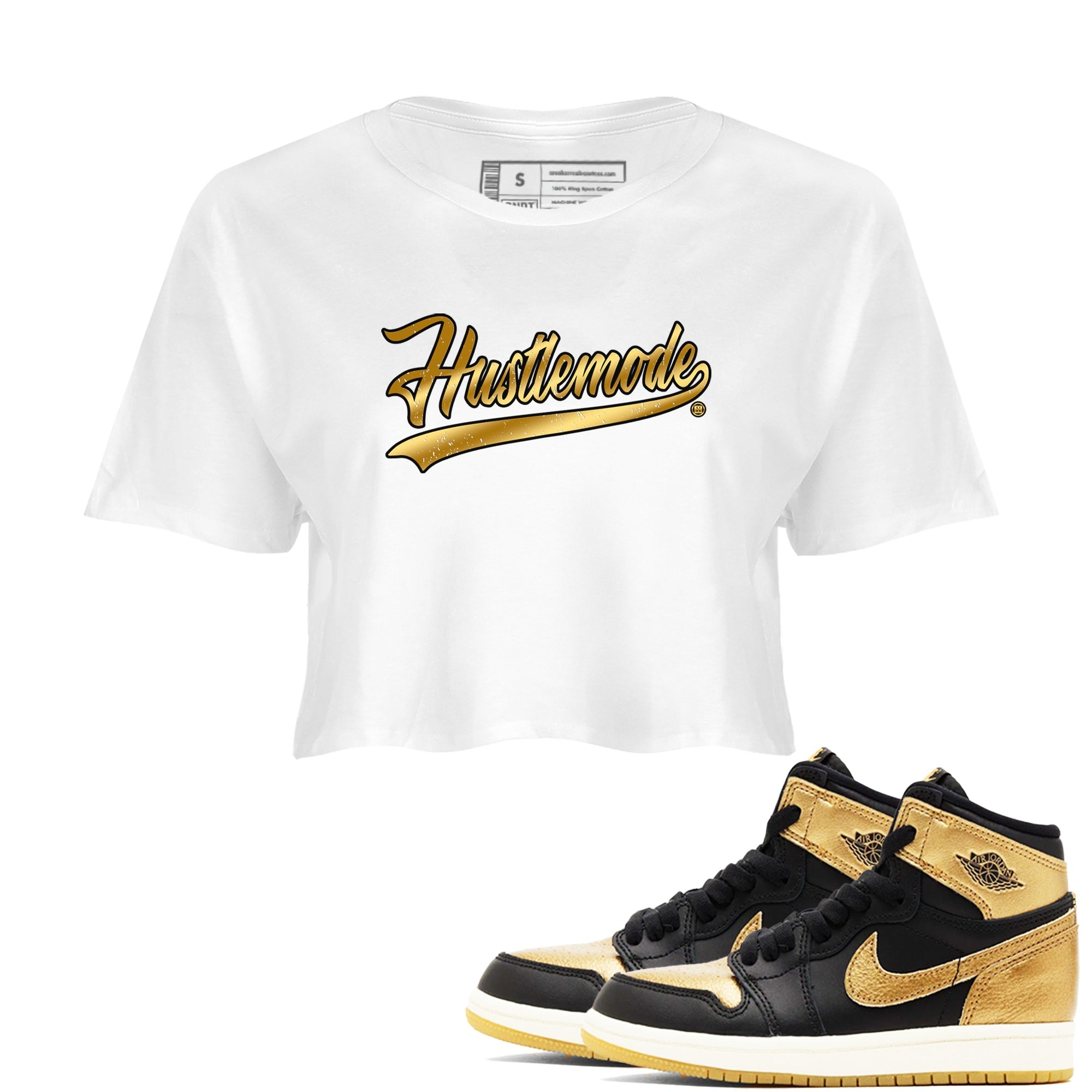 Air Jordan 1 High OG Black Metallic Gold shirts to match jordans Hustle Mode sneaker match tees Air Jordan 1 Retrp Black Metallic Gold Sneaker Shirts Drip Gear Zone streetwear brand White 1 crop tee