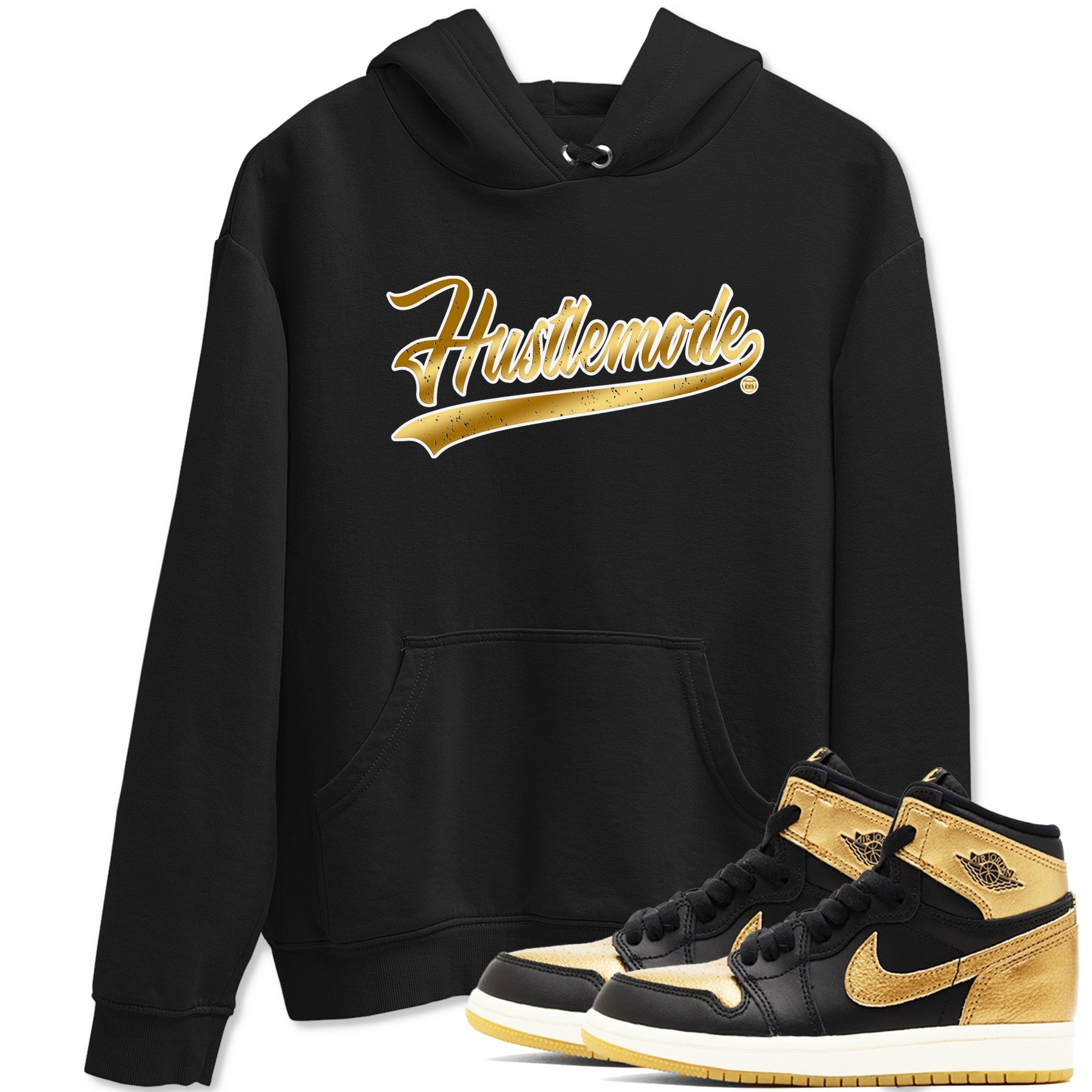 Air Jordan 1 High OG Black Metallic Gold shirts to match jordans Hustle Mode sneaker match tees Air Jordan 1 Retrp Black Metallic Gold Sneaker Shirts Drip Gear Zone streetwear brand Black 1 unisex cotton tee