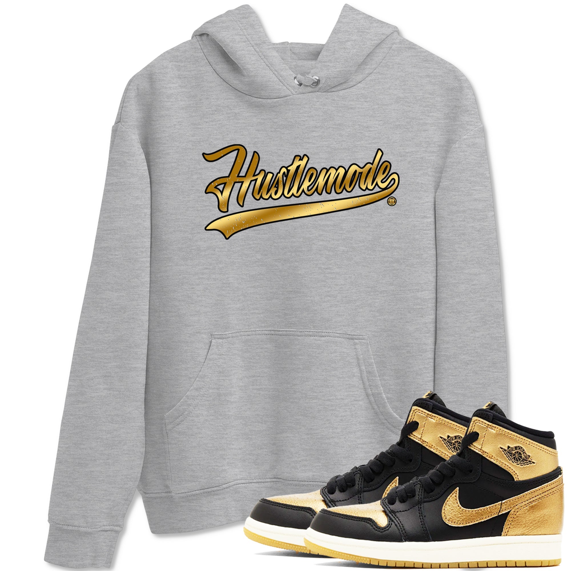 Air Jordan 1 High OG Black Metallic Gold shirts to match jordans Hustle Mode sneaker match tees Air Jordan 1 Retrp Black Metallic Gold Sneaker Shirts Drip Gear Zone streetwear brand Heather Grey 1 unisex cotton tee