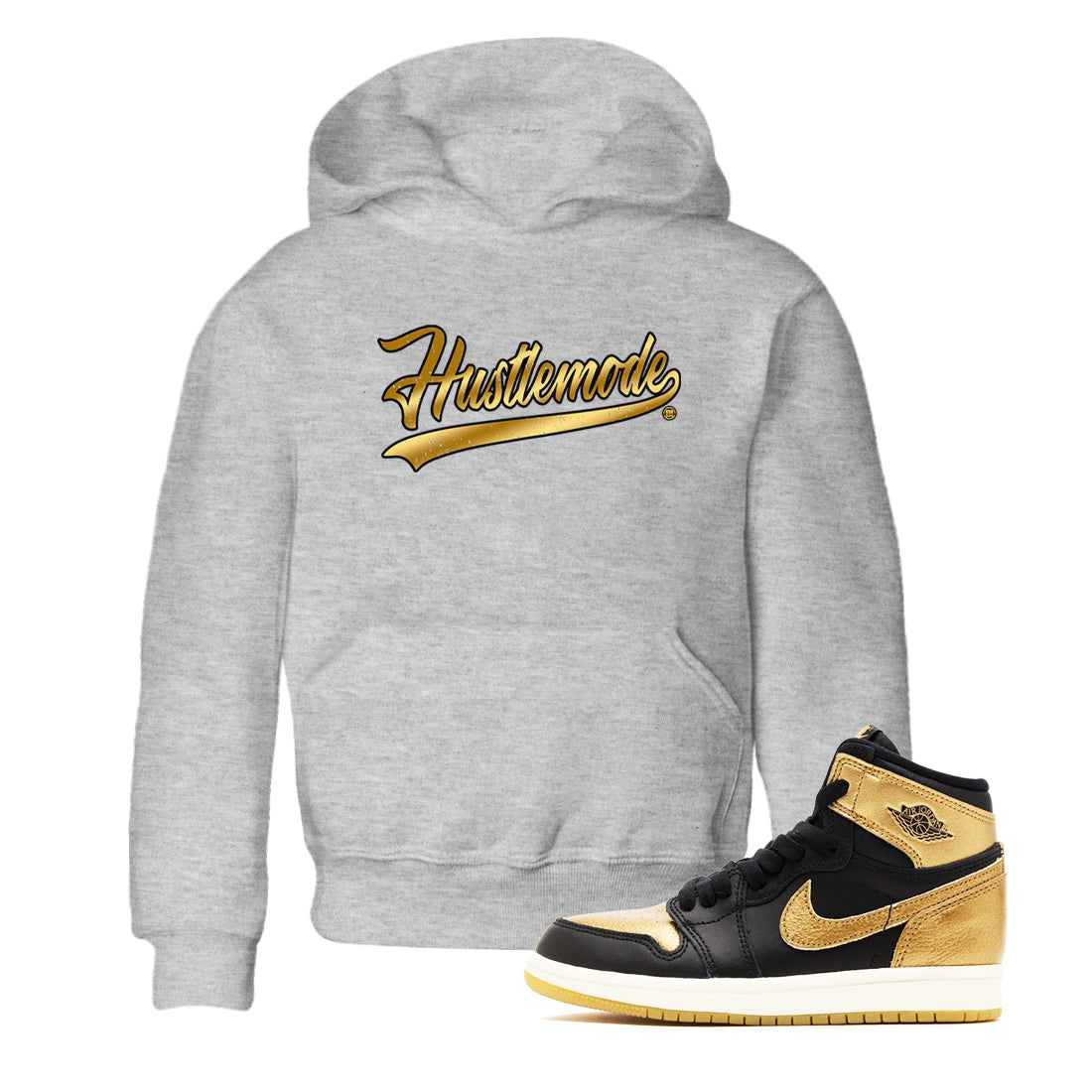 Air Jordan 1 High OG Black Metallic Gold shirts to match jordans Hustle Mode sneaker match tees Air Jordan 1 Retrp Black Metallic Gold Sneaker Shirts Drip Gear Zone streetwear brand Baby and Youth Heather Grey 1 cotton tee