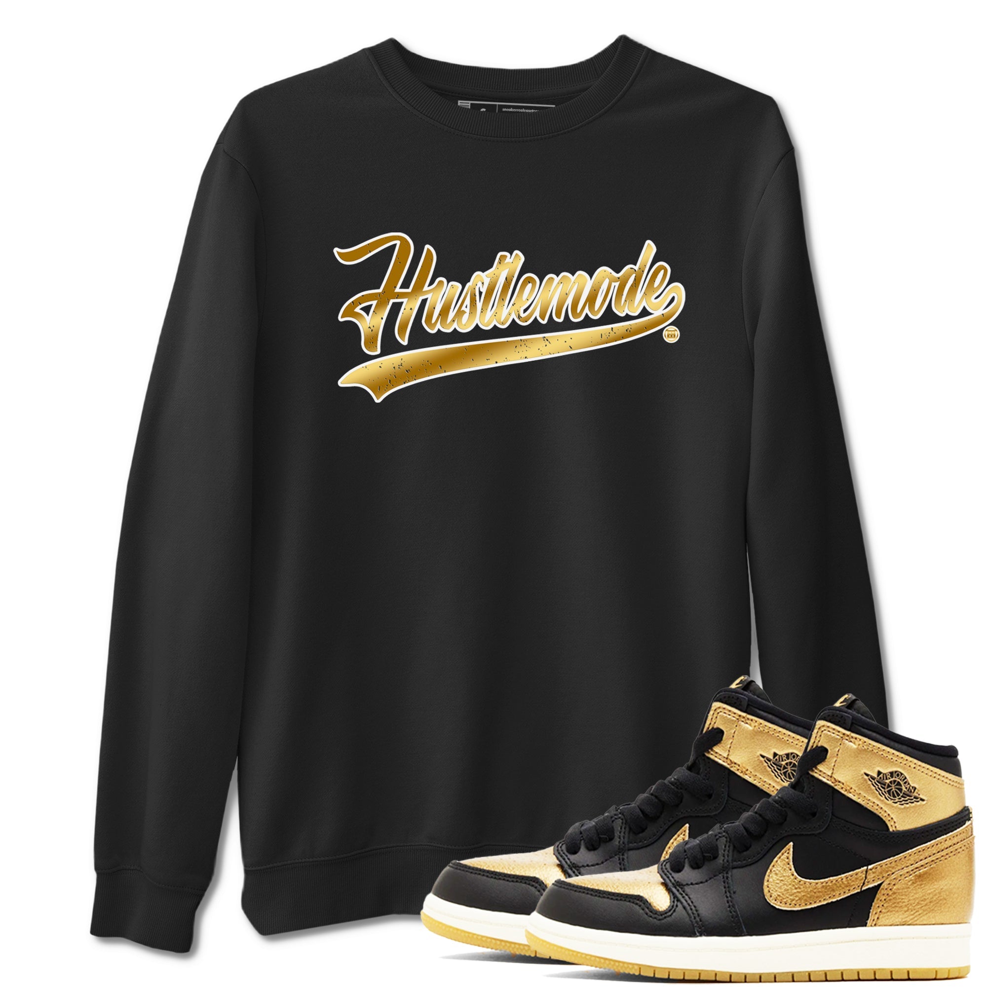 Air Jordan 1 High OG Black Metallic Gold shirts to match jordans Hustle Mode sneaker match tees Air Jordan 1 Retrp Black Metallic Gold Sneaker Shirts Drip Gear Zone streetwear brand Black 1 unisex cotton tee