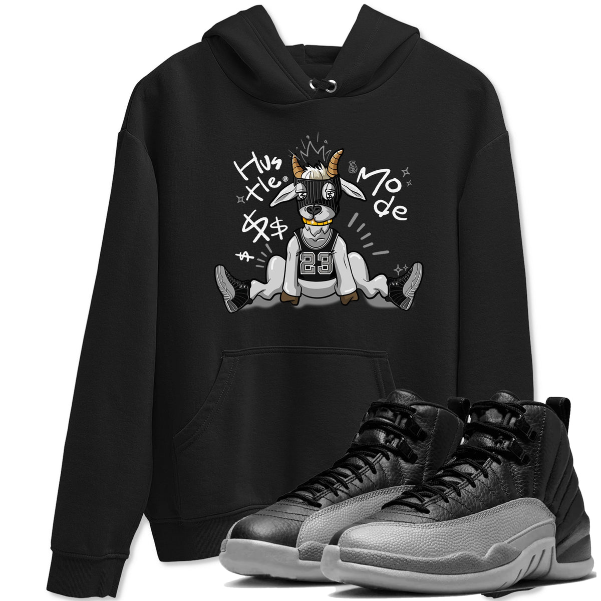 12s Black Wolf Grey shirts to match jordans Hustle Mode sneaker match tees Air Jordan 12 Black Wolf Grey match shoes to clothes Drip Gear Zone unisex cotton Black 1 shirts
