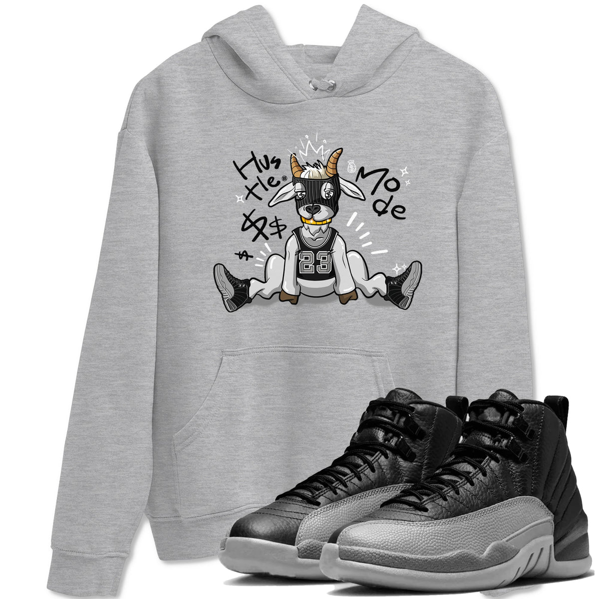 12s Black Wolf Grey shirts to match jordans Hustle Mode sneaker match tees Air Jordan 12 Black Wolf Grey match shoes to clothes Drip Gear Zone unisex cotton Heather Grey 1 shirts