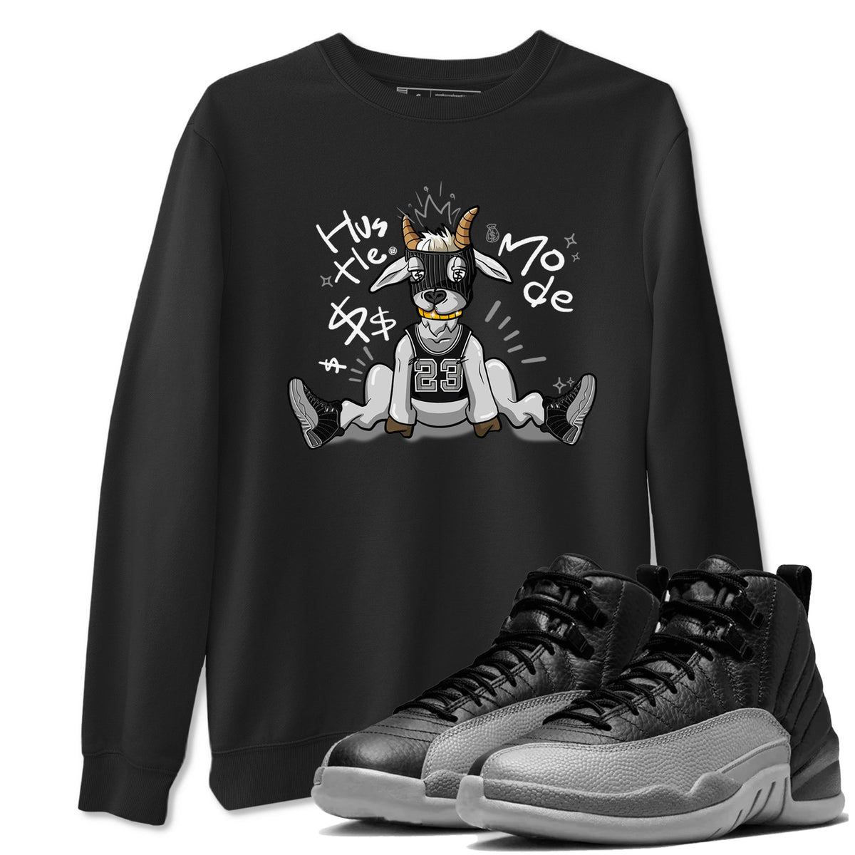 12s Black Wolf Grey shirts to match jordans Hustle Mode sneaker match tees Air Jordan 12 Black Wolf Grey match shoes to clothes Drip Gear Zone unisex cotton Black 1 shirts