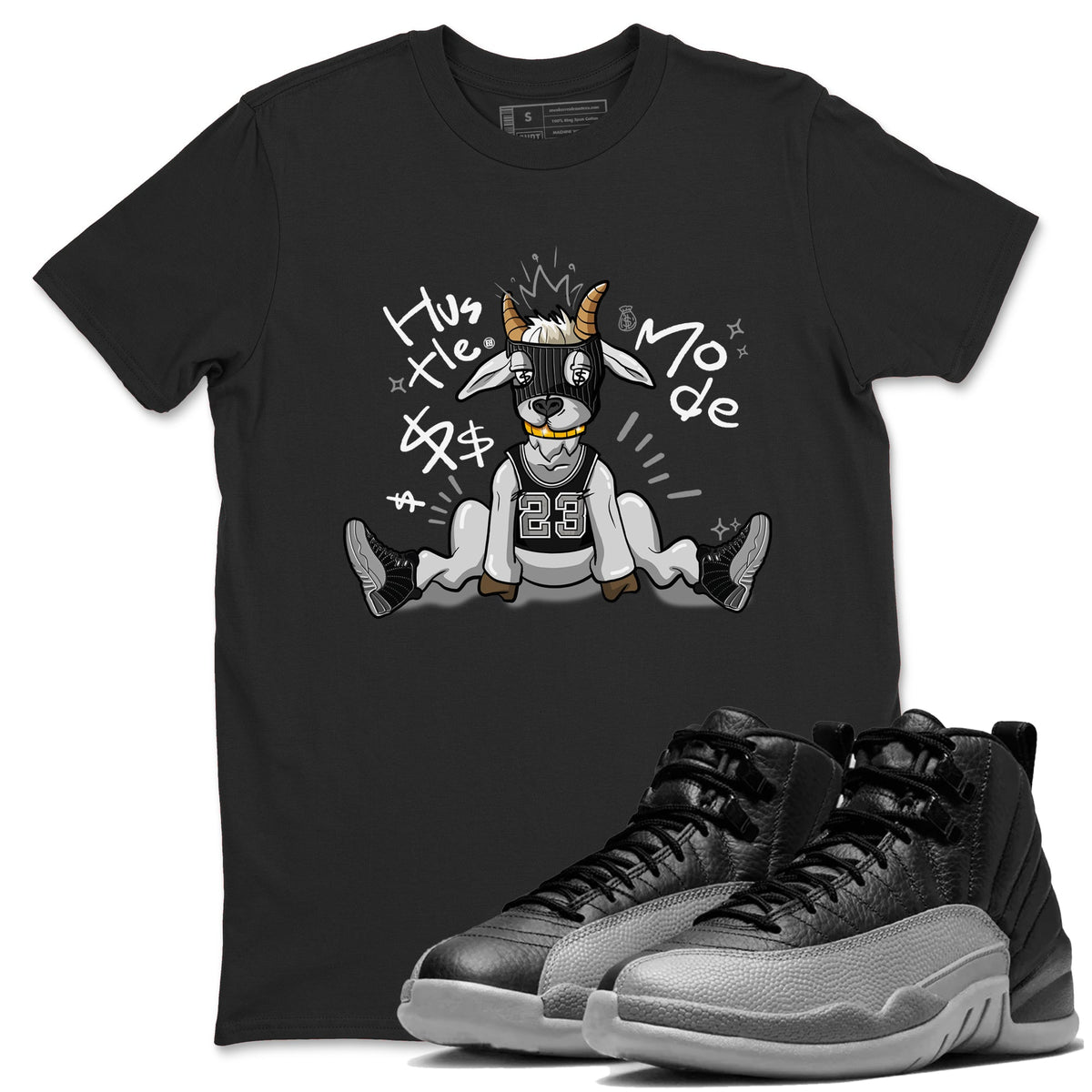 12s Black Wolf Grey shirts to match jordans Hustle Mode sneaker match tees Air Jordan 12 Black Wolf Grey match shoes to clothes Drip Gear Zone unisex cotton Black 1 shirts