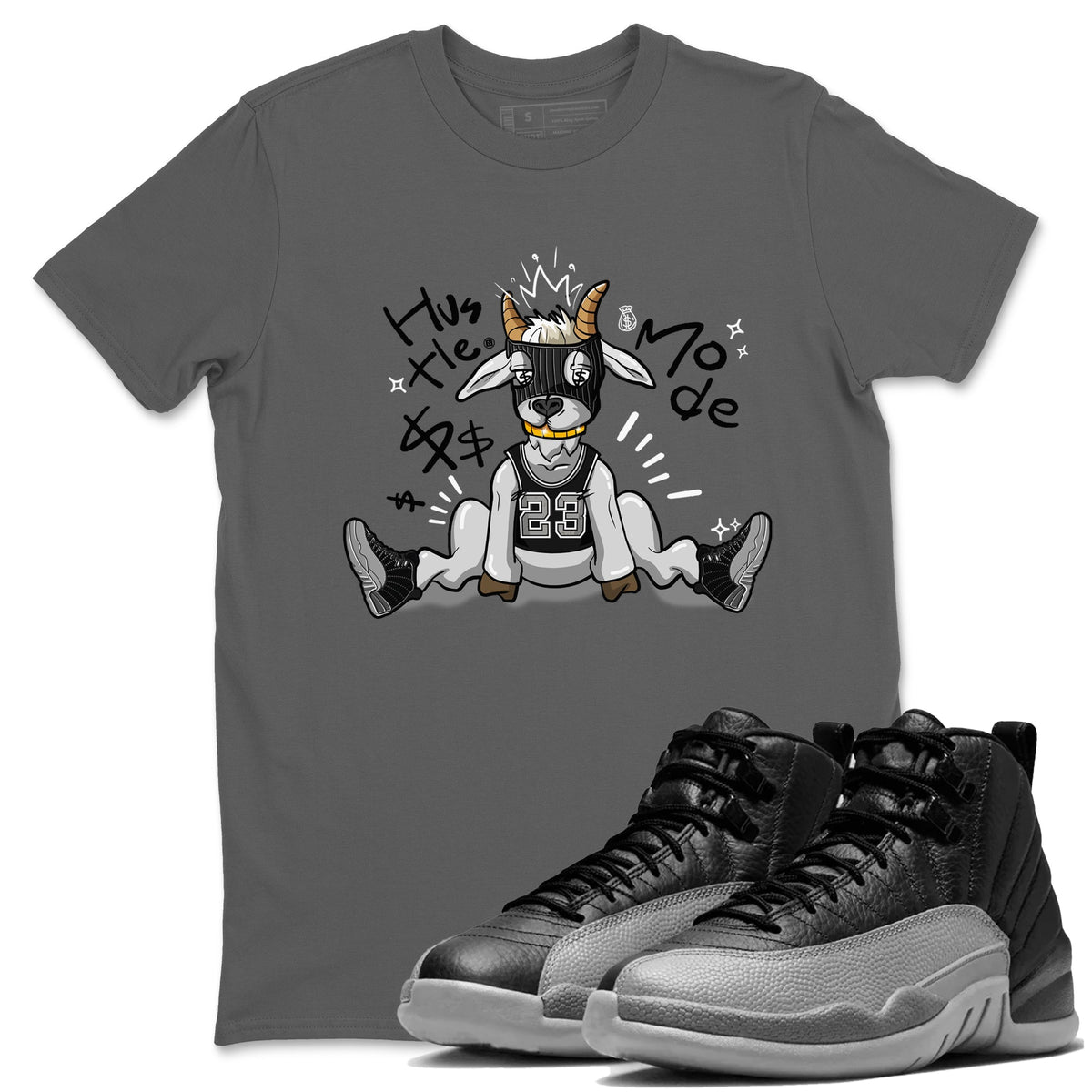 12s Black Wolf Grey shirts to match jordans Hustle Mode sneaker match tees Air Jordan 12 Black Wolf Grey match shoes to clothes Drip Gear Zone unisex cotton Cool Grey 1 shirts
