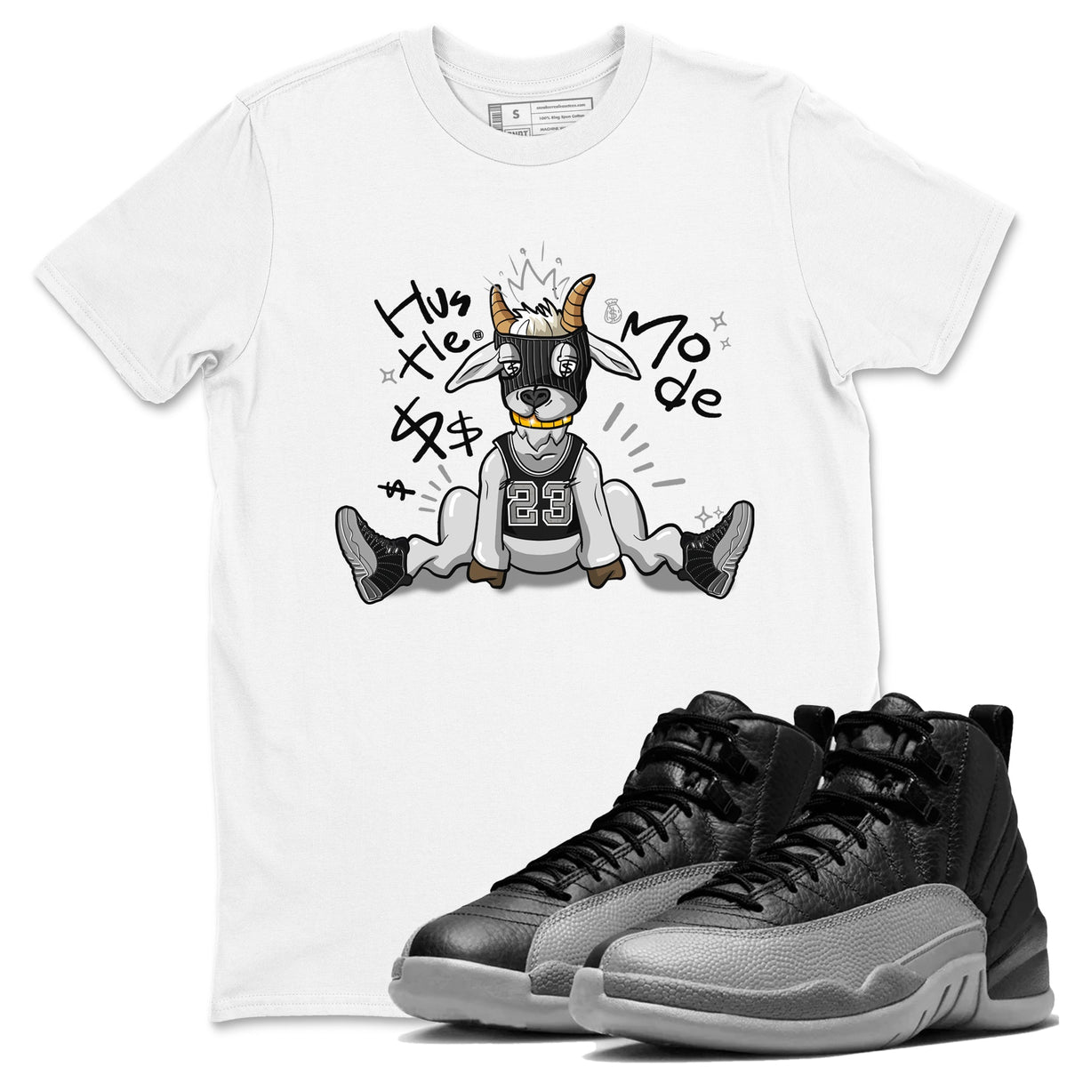 12s Black Wolf Grey shirts to match jordans Hustle Mode sneaker match tees Air Jordan 12 Black Wolf Grey match shoes to clothes Drip Gear Zone unisex cotton White 1 shirts