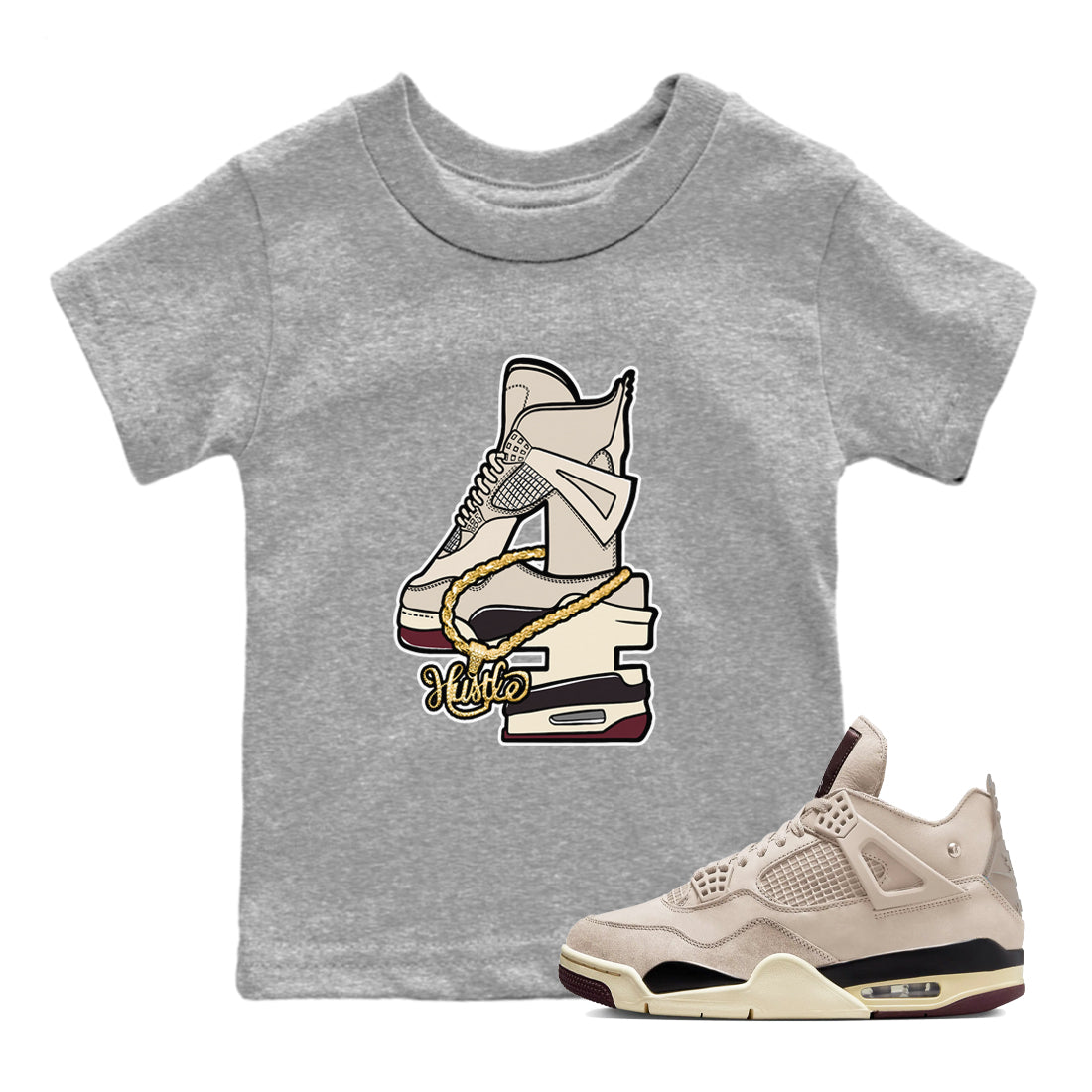 4s A Ma Maniere x Phantom shirts to match jordans Hustle Number 4 sneaker match tees A Ma Maniere x Air Jordan 4 Phantom Drip Gear ZoneSneaker Release Tees Youth Baby Heather Grey 1 crew neck shirts