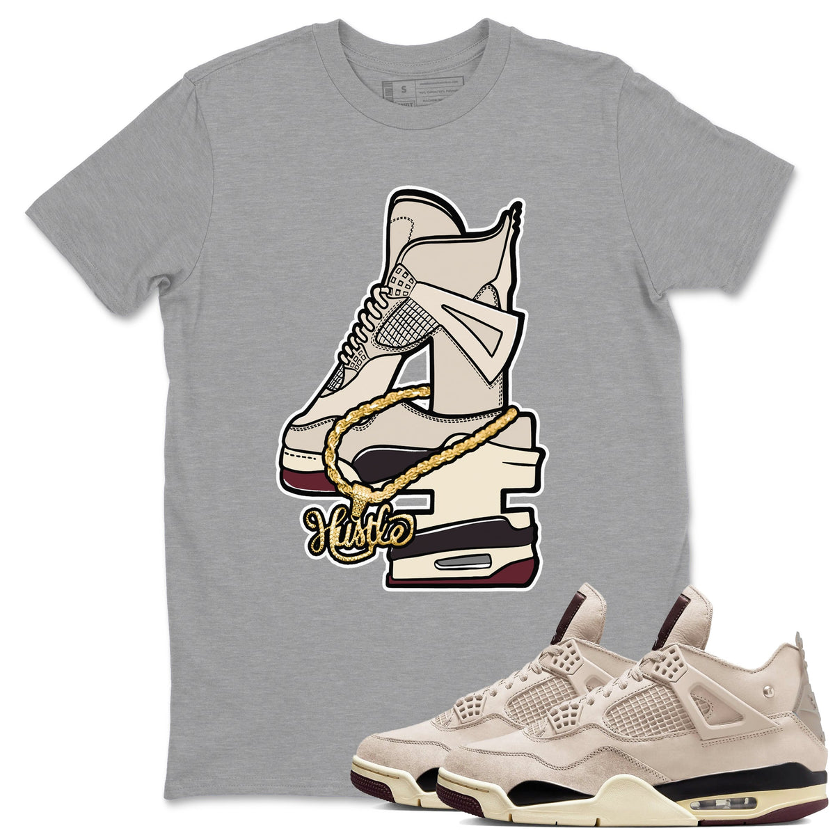 4s A Ma Maniere x Phantom shirts to match jordans Hustle Number 4 sneaker match tees A Ma Maniere x Air Jordan 4 Phantom Drip Gear ZoneSneaker Release Tees unisex cotton Heather Grey 1 crew neck shirts