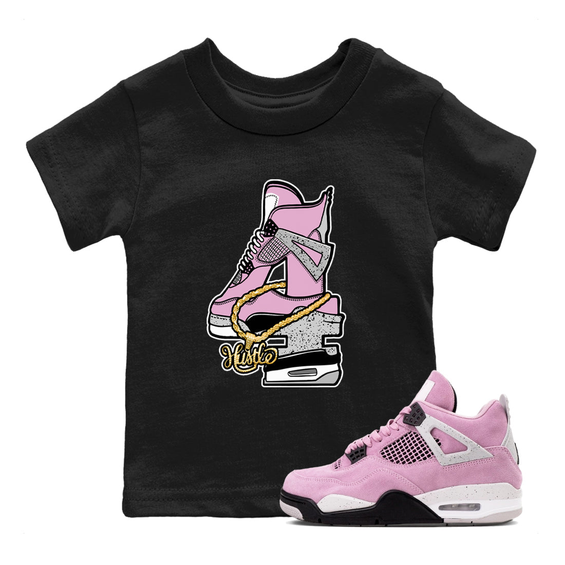 4s Retro Orchid shirts to match jordans Hustle Number 4 sneaker match tees Air Jordan 4 WMNS Orchid match shoes to clothes Drip Gear Zone Youth Baby Black 1 tee