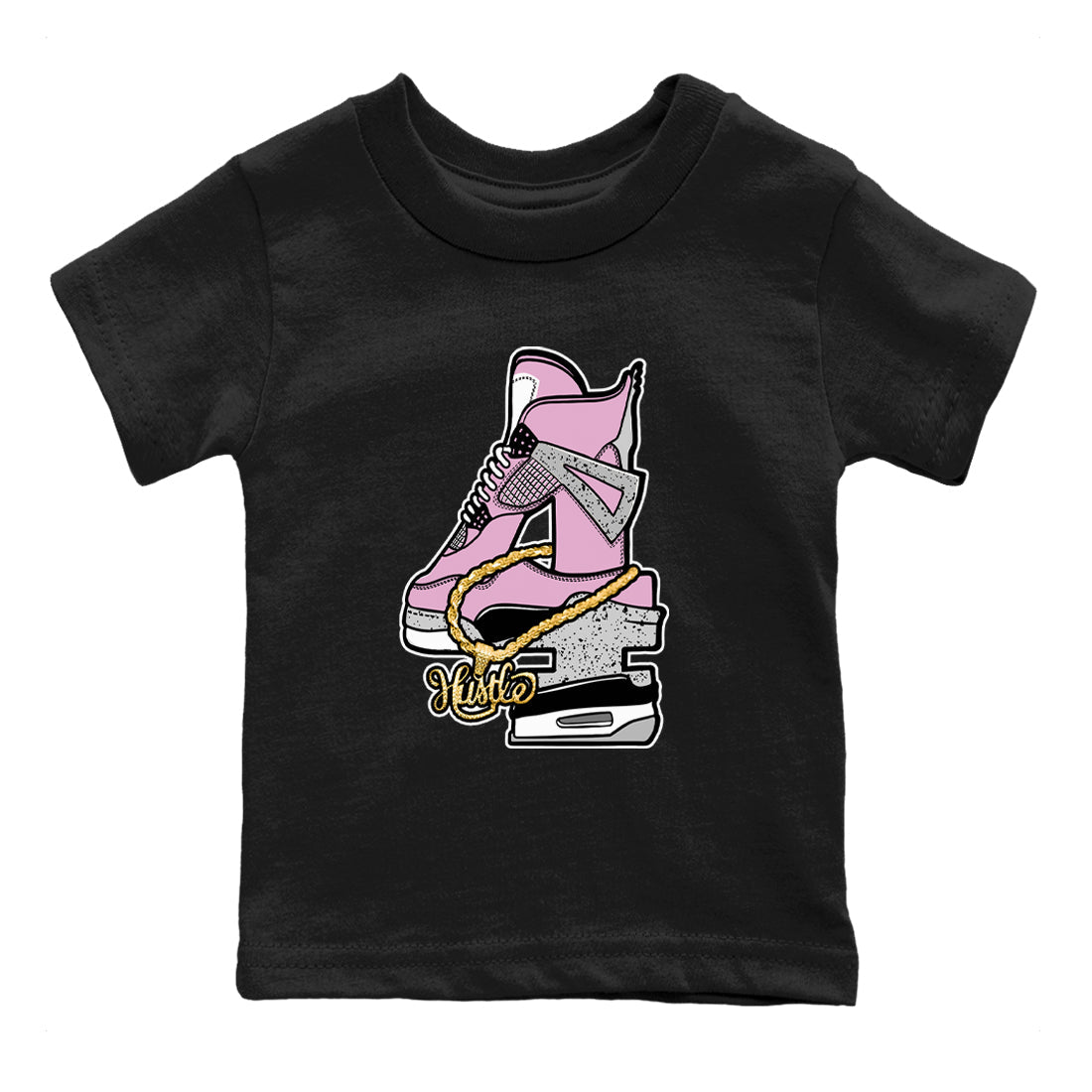 4s Retro Orchid shirts to match jordans Hustle Number 4 sneaker match tees Air Jordan 4 WMNS Orchid match shoes to clothes Drip Gear Zone Youth Baby Black 2 tee