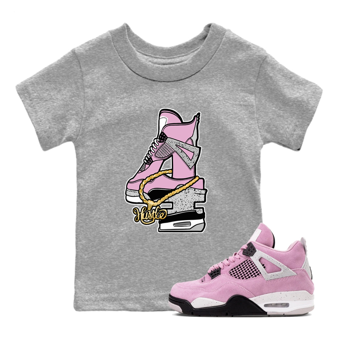 4s Retro Orchid shirts to match jordans Hustle Number 4 sneaker match tees Air Jordan 4 WMNS Orchid match shoes to clothes Drip Gear Zone Youth Baby Heather Grey 1 tee