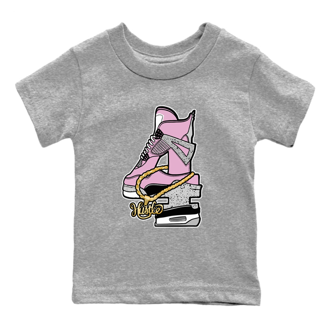 4s Retro Orchid shirts to match jordans Hustle Number 4 sneaker match tees Air Jordan 4 WMNS Orchid match shoes to clothes Drip Gear Zone Youth Baby Heather Grey 2 tee