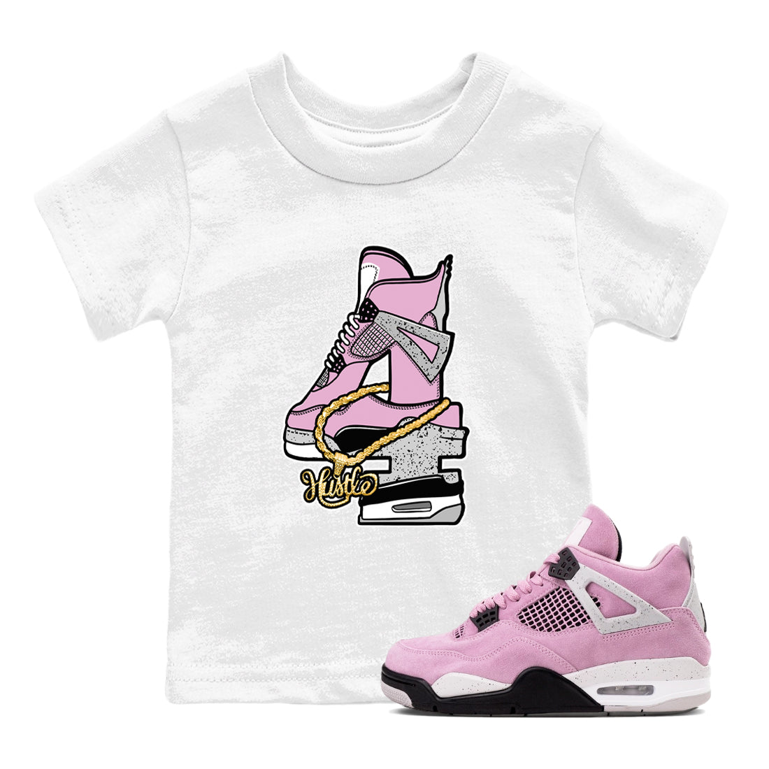 4s Retro Orchid shirts to match jordans Hustle Number 4 sneaker match tees Air Jordan 4 WMNS Orchid match shoes to clothes Drip Gear Zone Youth Baby White 1 tee