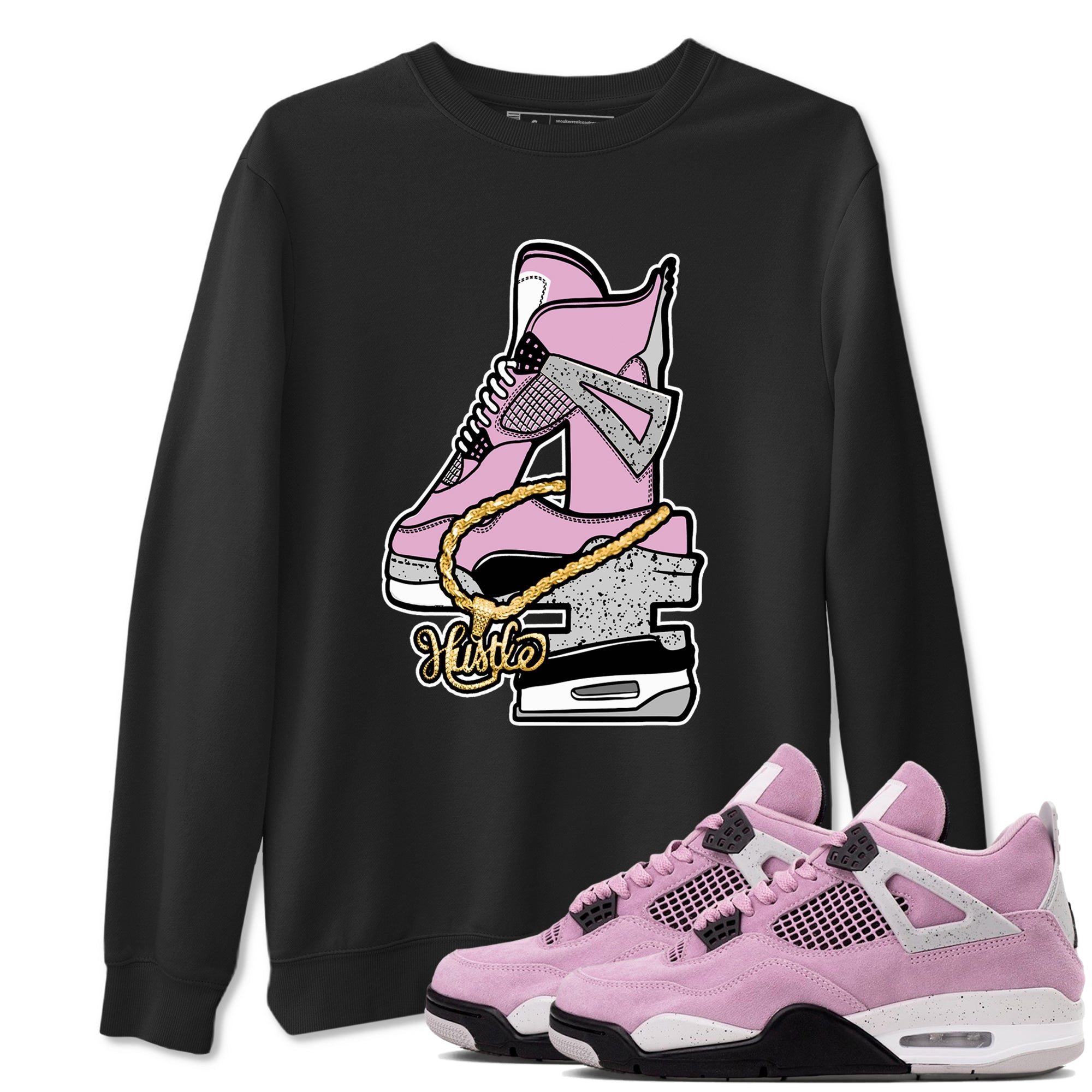 4s Retro Orchid shirts to match jordans Hustle Number 4 sneaker match tees Air Jordan 4 WMNS Orchid match shoes to clothes Drip Gear Zone unisex cotton Black 1 shirts