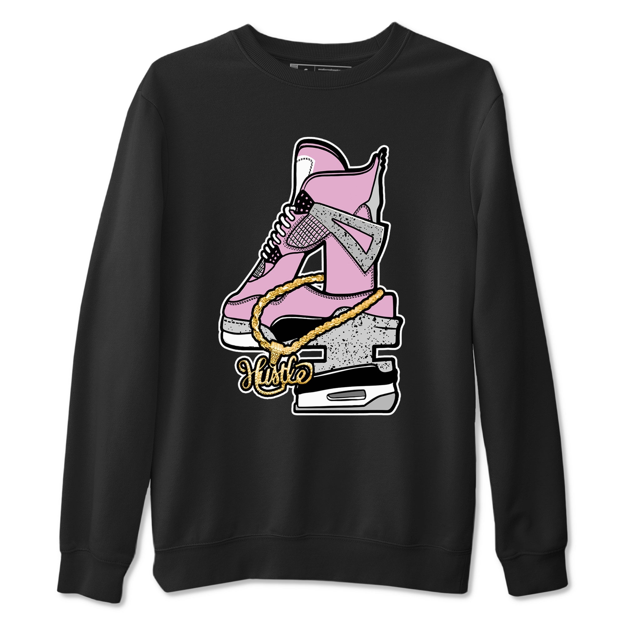 4s Retro Orchid shirts to match jordans Hustle Number 4 sneaker match tees Air Jordan 4 WMNS Orchid match shoes to clothes Drip Gear Zone unisex cotton Black 2 shirts