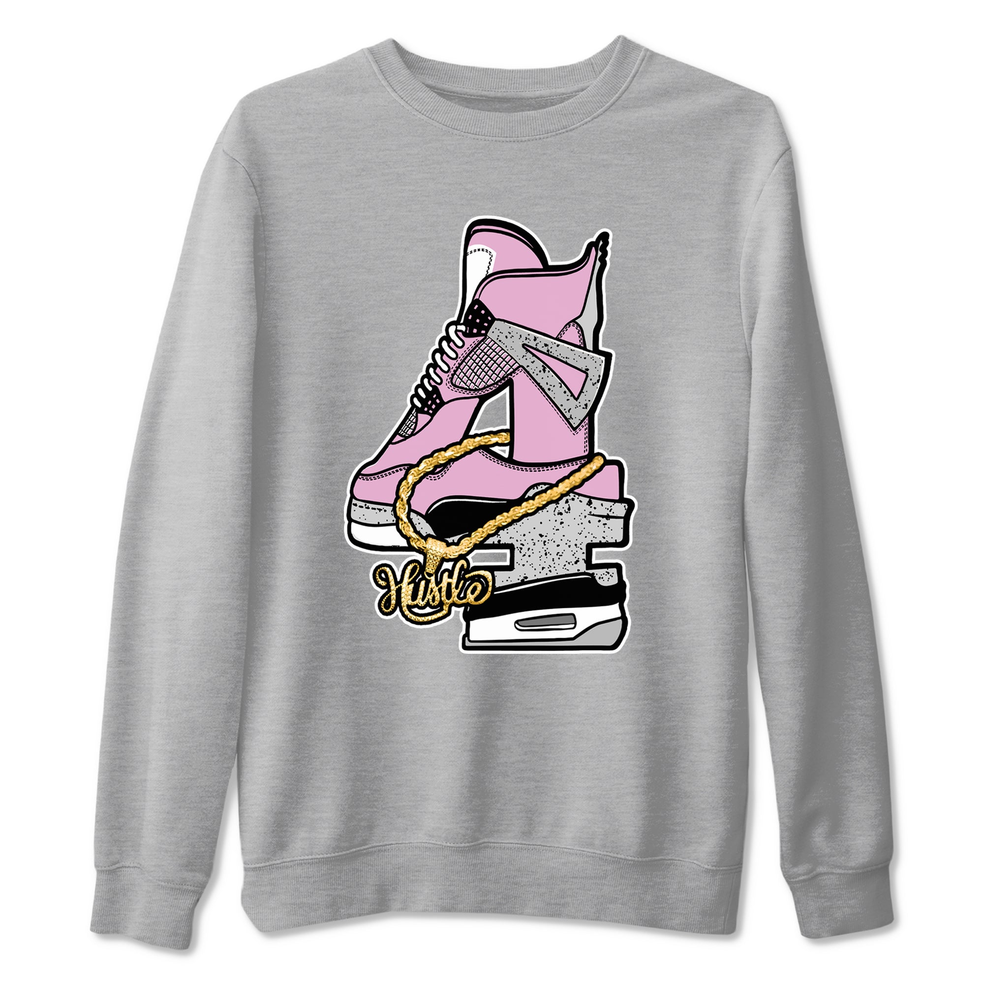 4s Retro Orchid shirts to match jordans Hustle Number 4 sneaker match tees Air Jordan 4 WMNS Orchid match shoes to clothes Drip Gear Zone unisex cotton Heather Grey 2 shirts